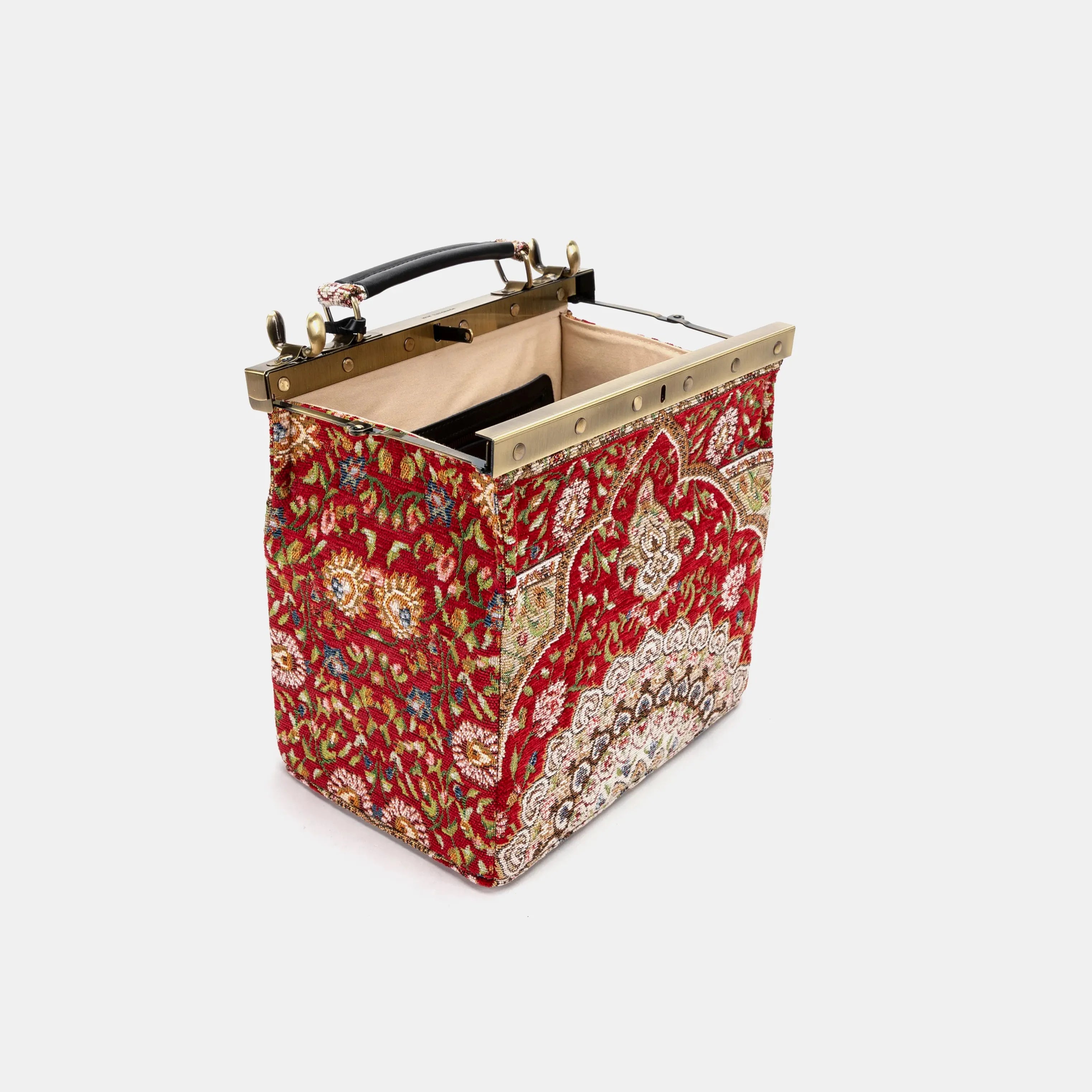 Oriental Red Vivienne Carpet Purse Gladstone Bag of America open and stand