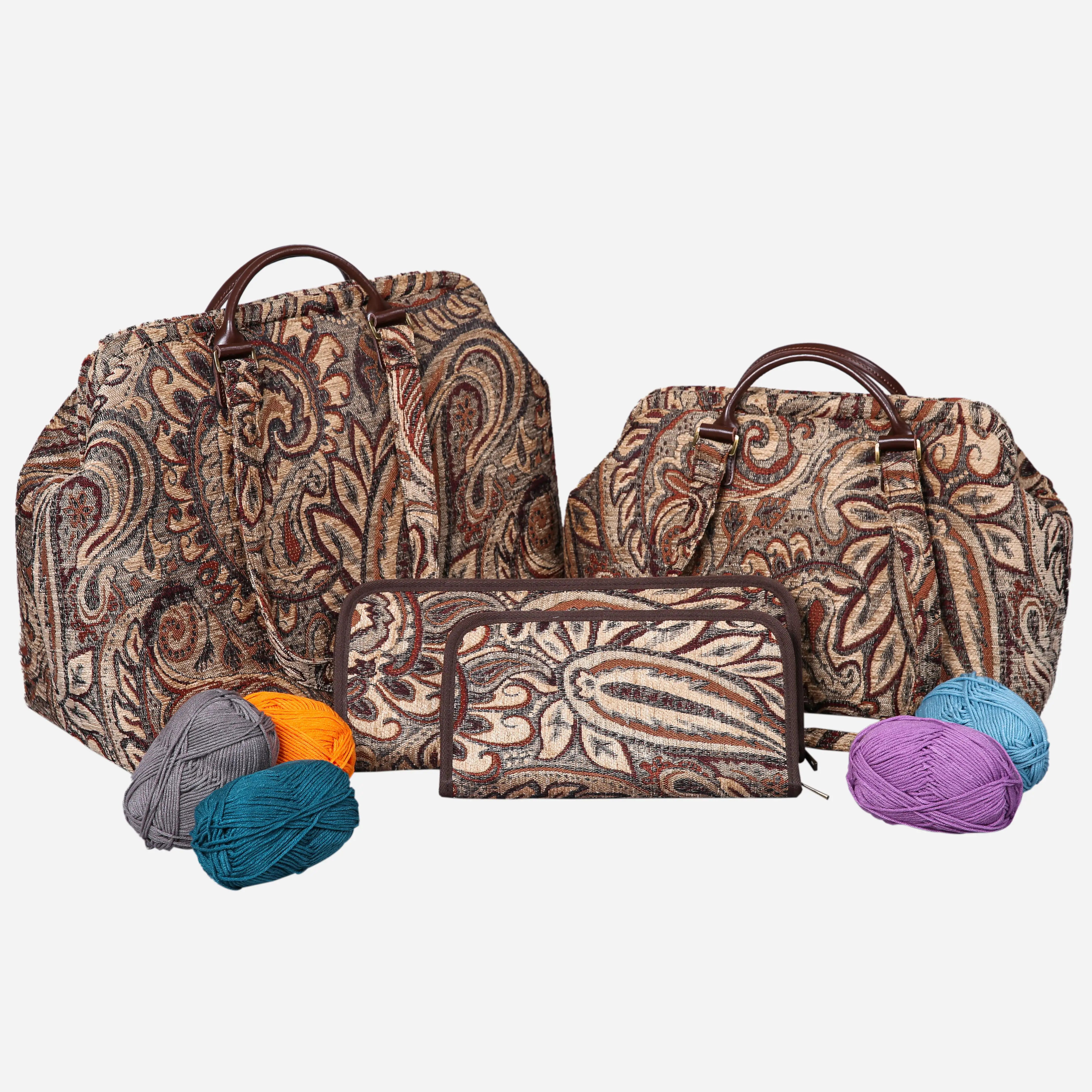 Paisley Brown Knitting Project Bag  of America-set