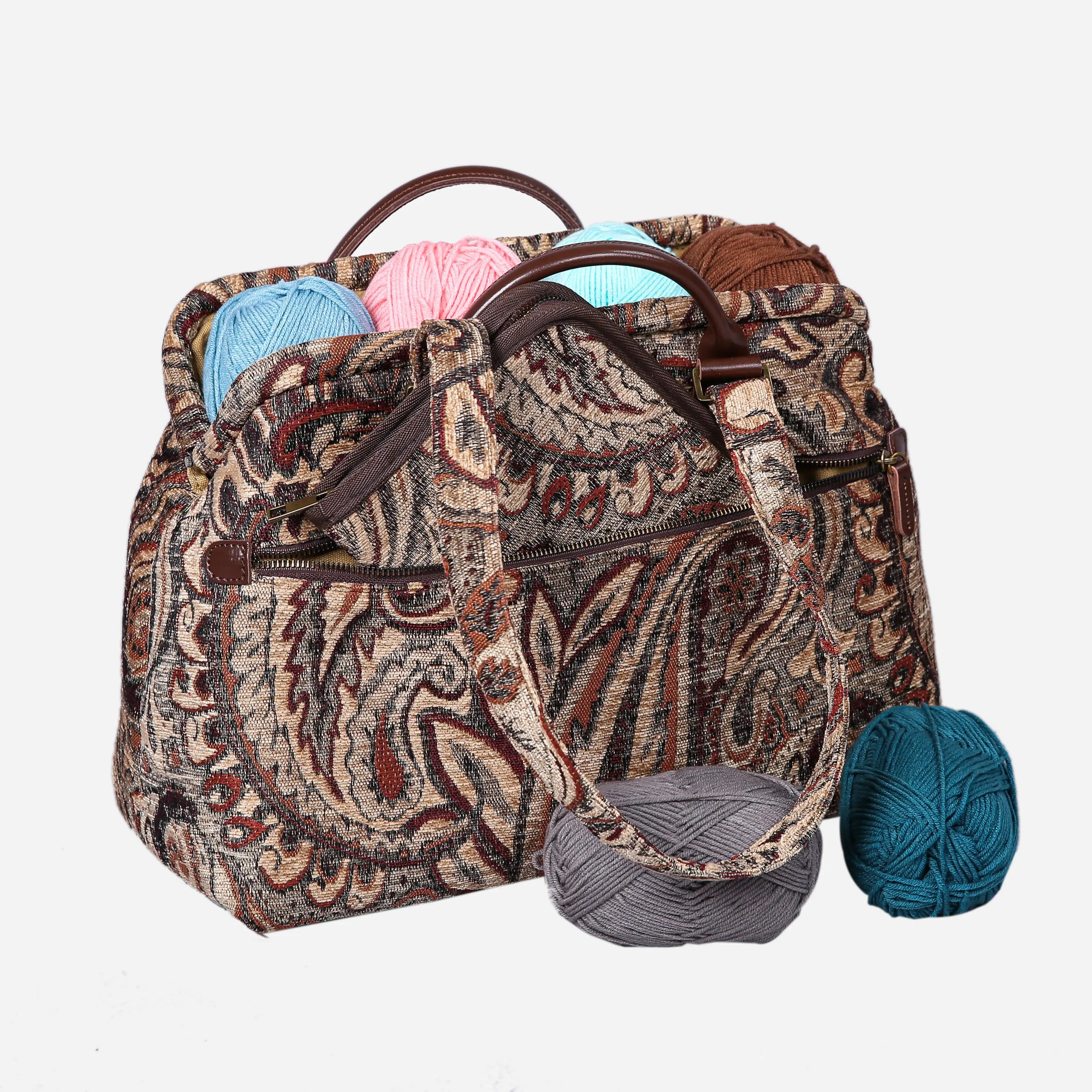 Paisley Brown Knitting Project Bag  of America-with needle case