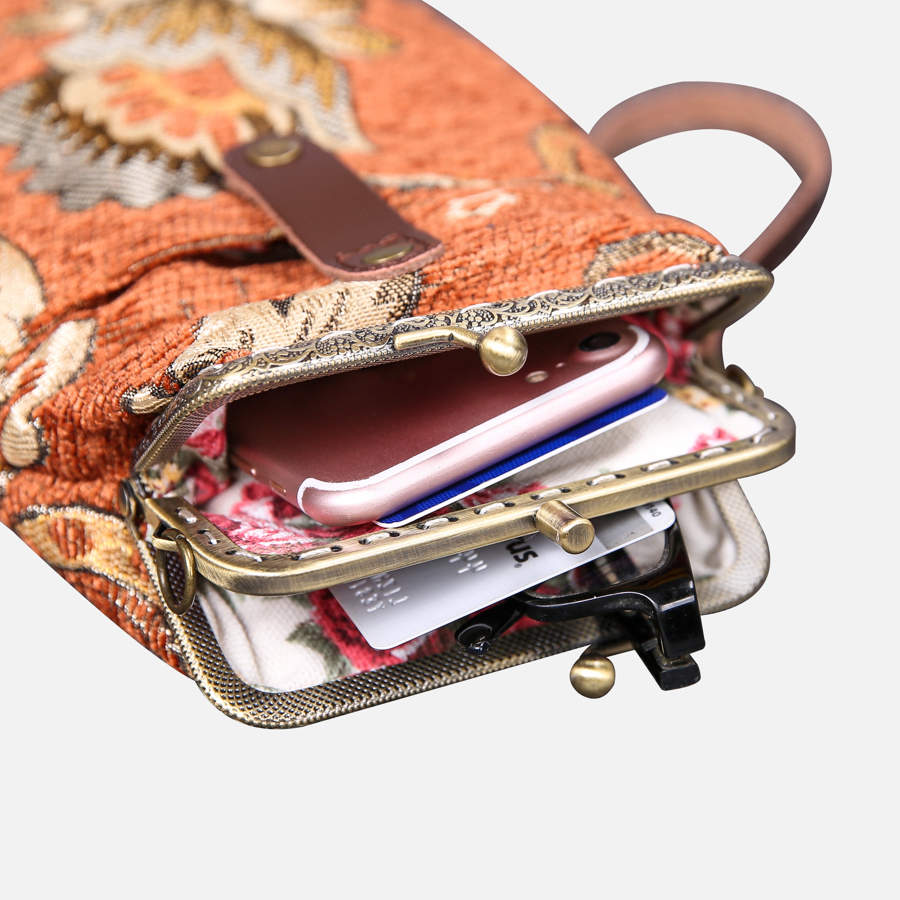 Paisley Orange Carpet Phone Case Carpetbag of America opening in use