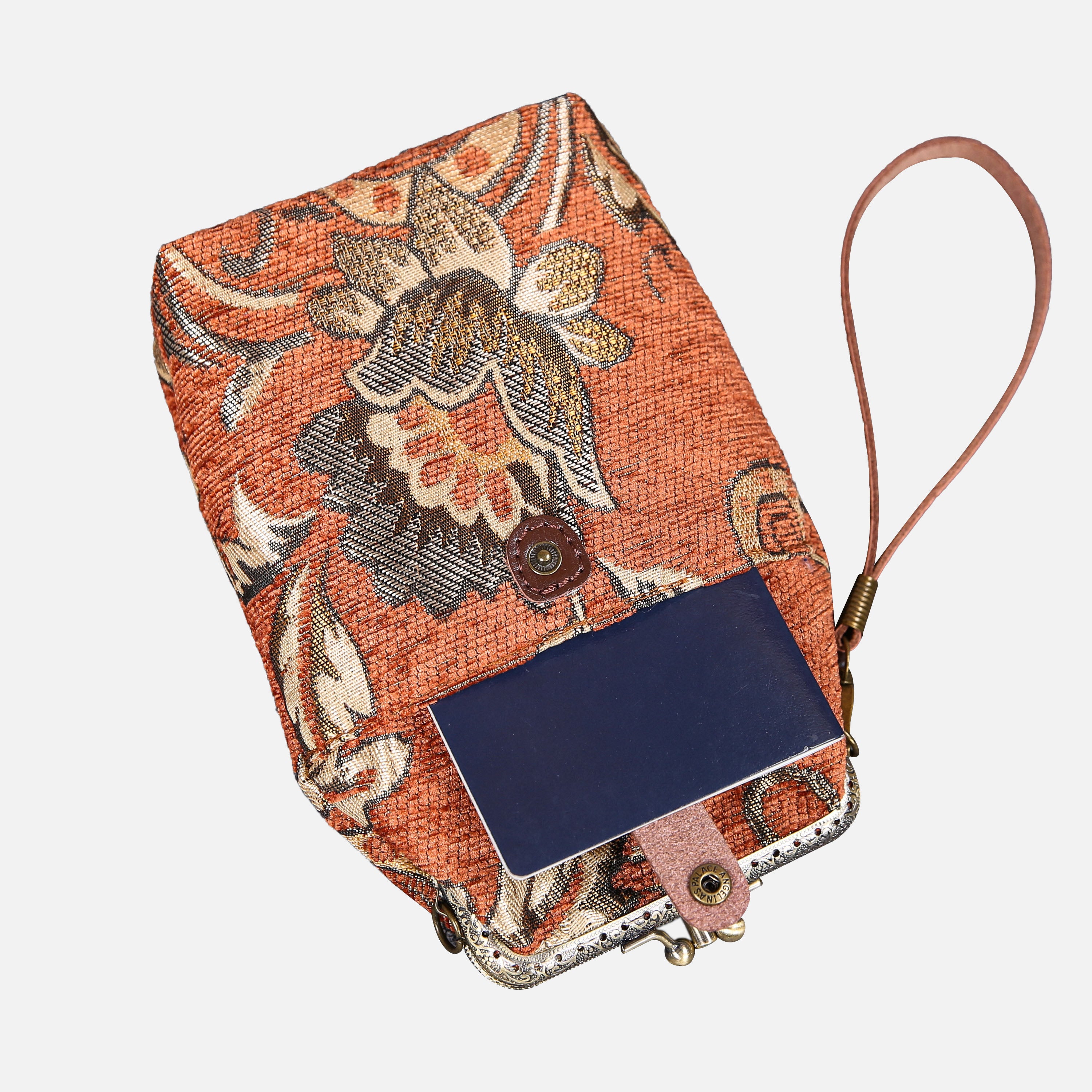 Paisley Orange Carpet Phone Case Carpetbag of America in use