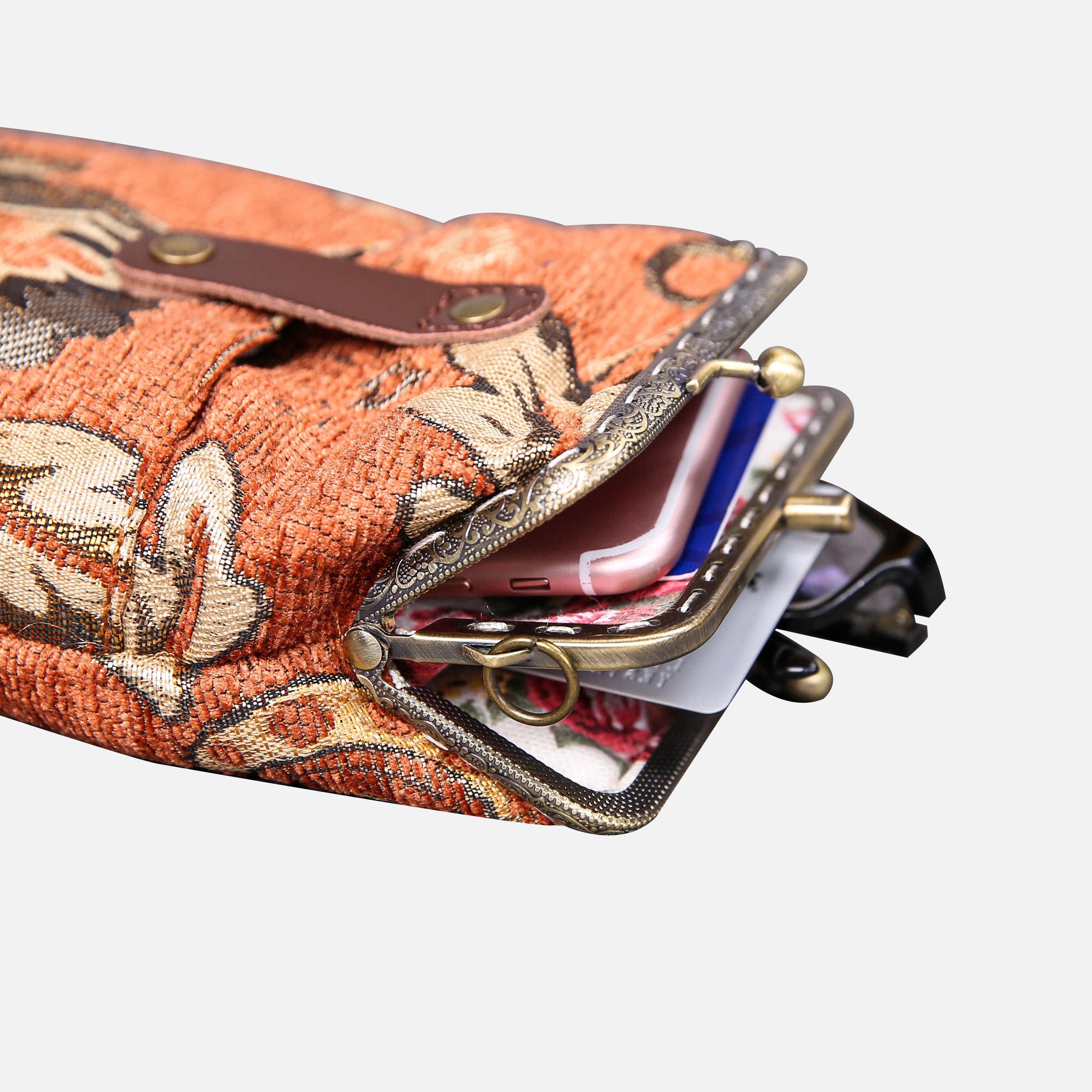 Paisley Orange Carpet Phone Case Carpetbag of America in use