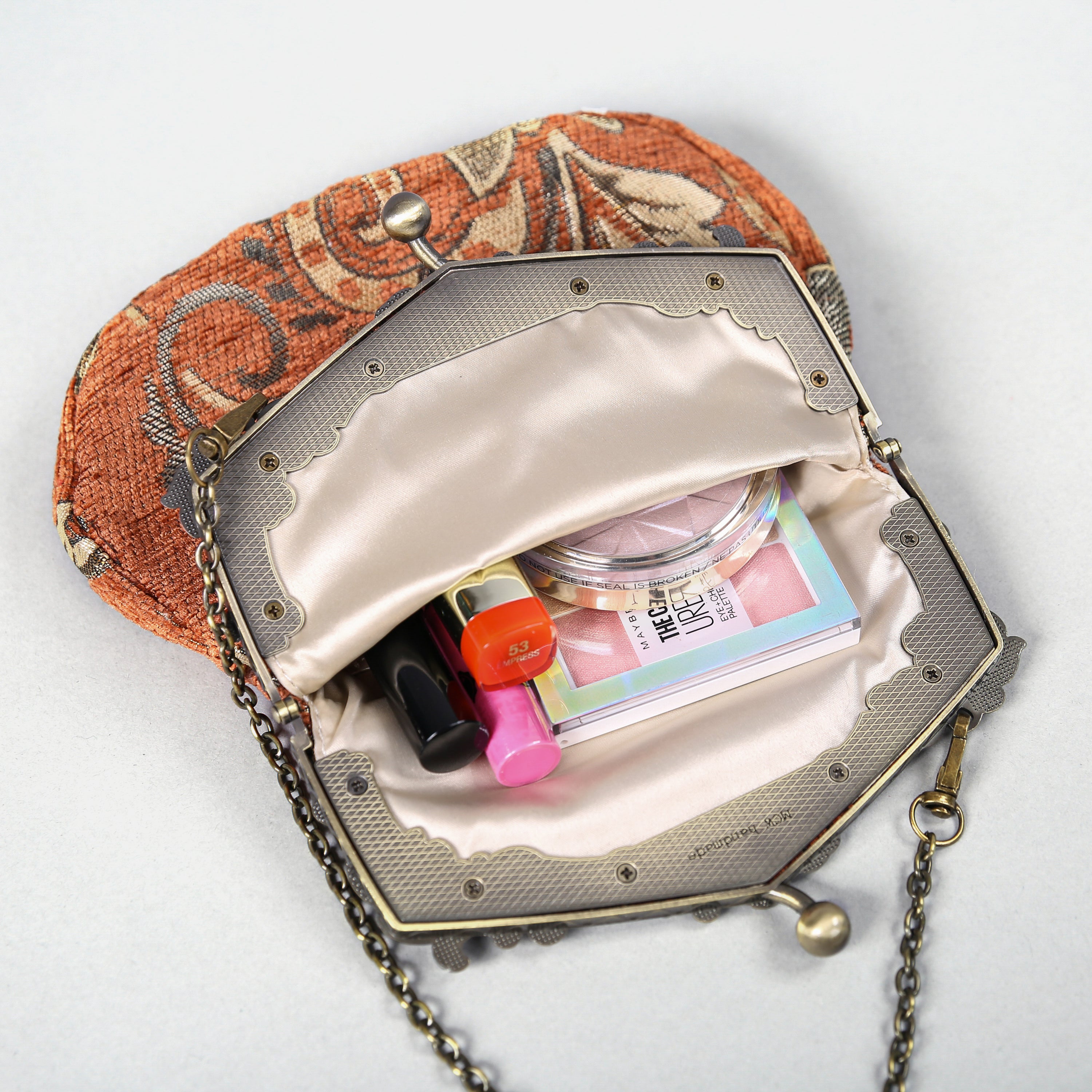 Paisley Orange Chatelaine Purse Large carpet bag of America in use