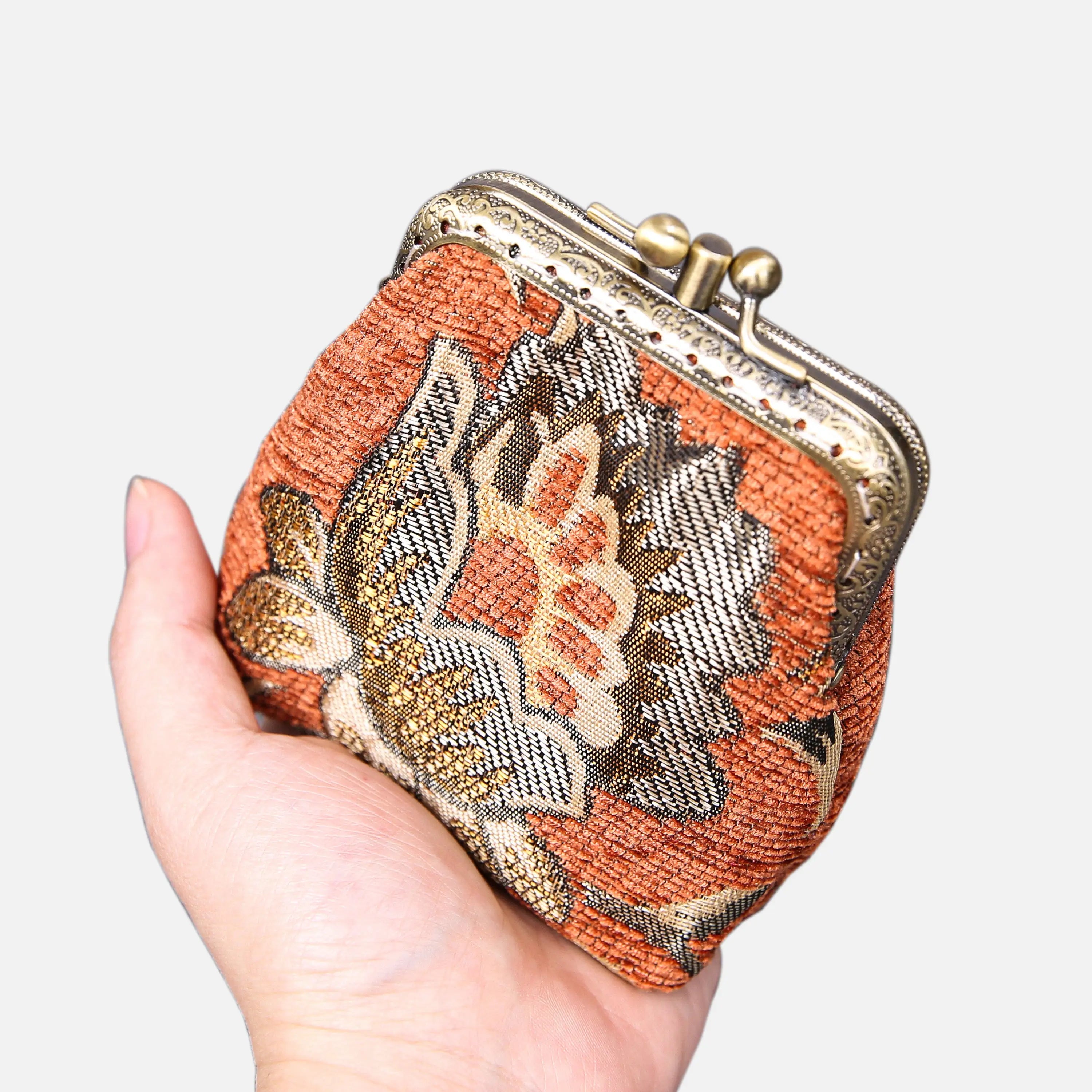 Paisley Orange Double Kiss Clasp Coin Purse of America main