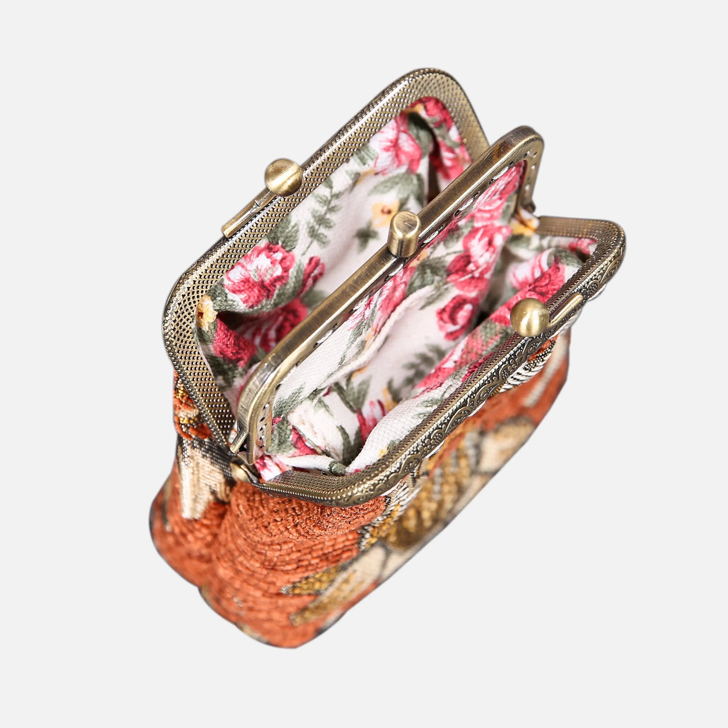 Paisley Orange Double Kiss Clasp Coin Purse of America standing