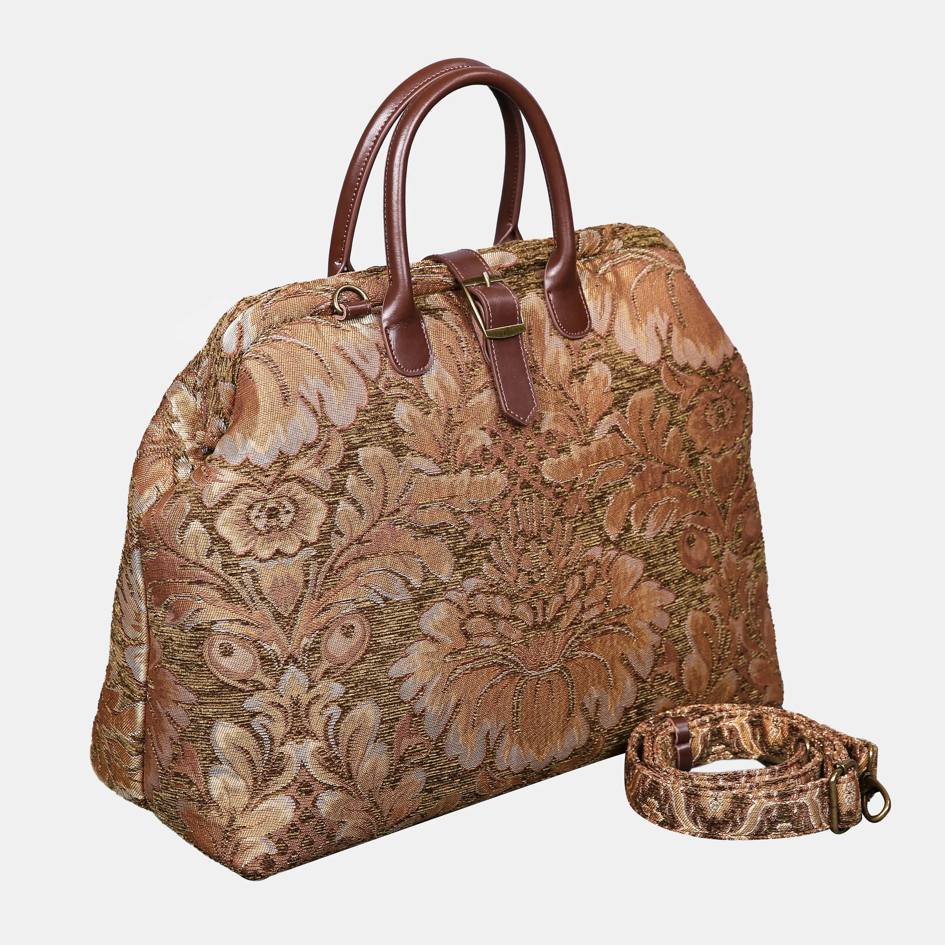 Pomegranate Brown Mary Poppins Weekender Carpetbag of America with shoulder strap