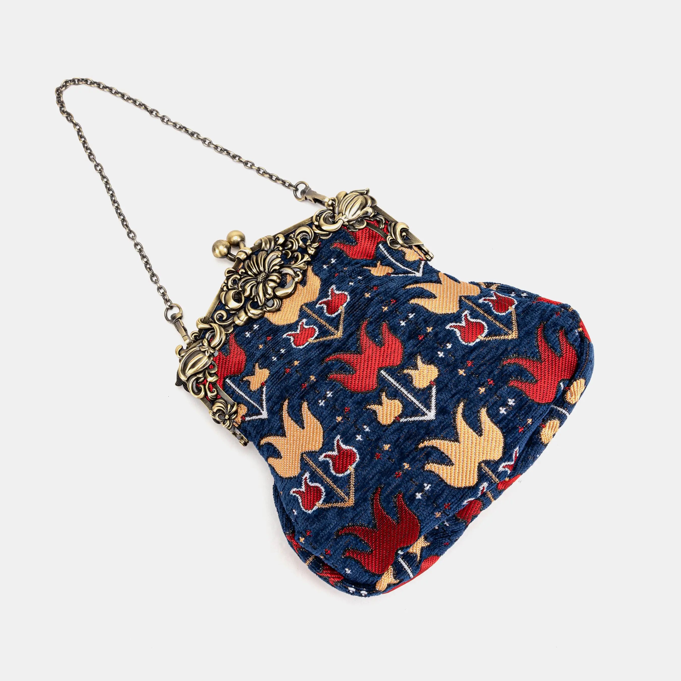 Poppy Bloom Chatelaine Purse Large carpet bag MCW Handmade lay flat
