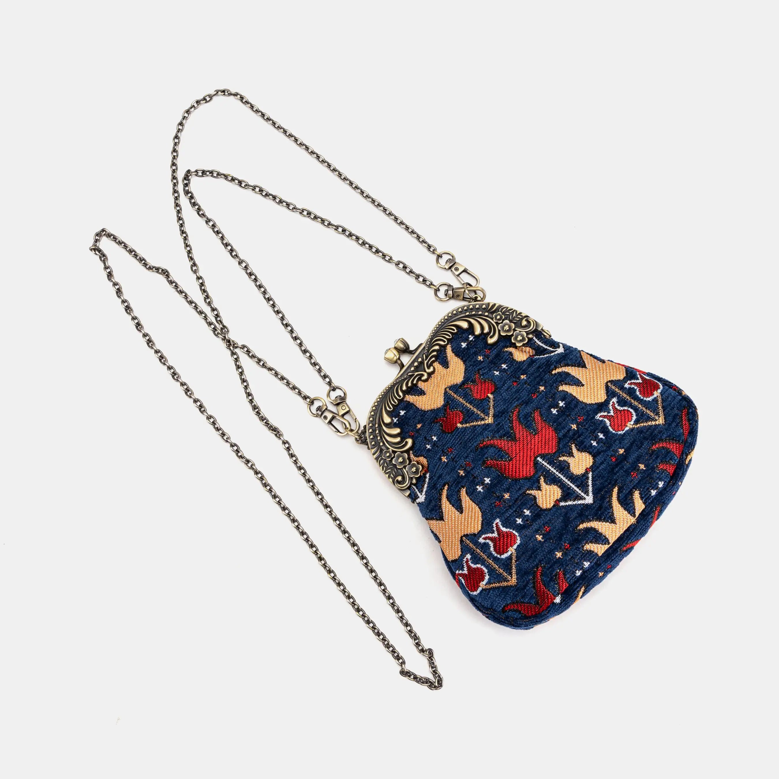 Poppy Bloom Chatelaine Purse Medium carpet bag of America with chain