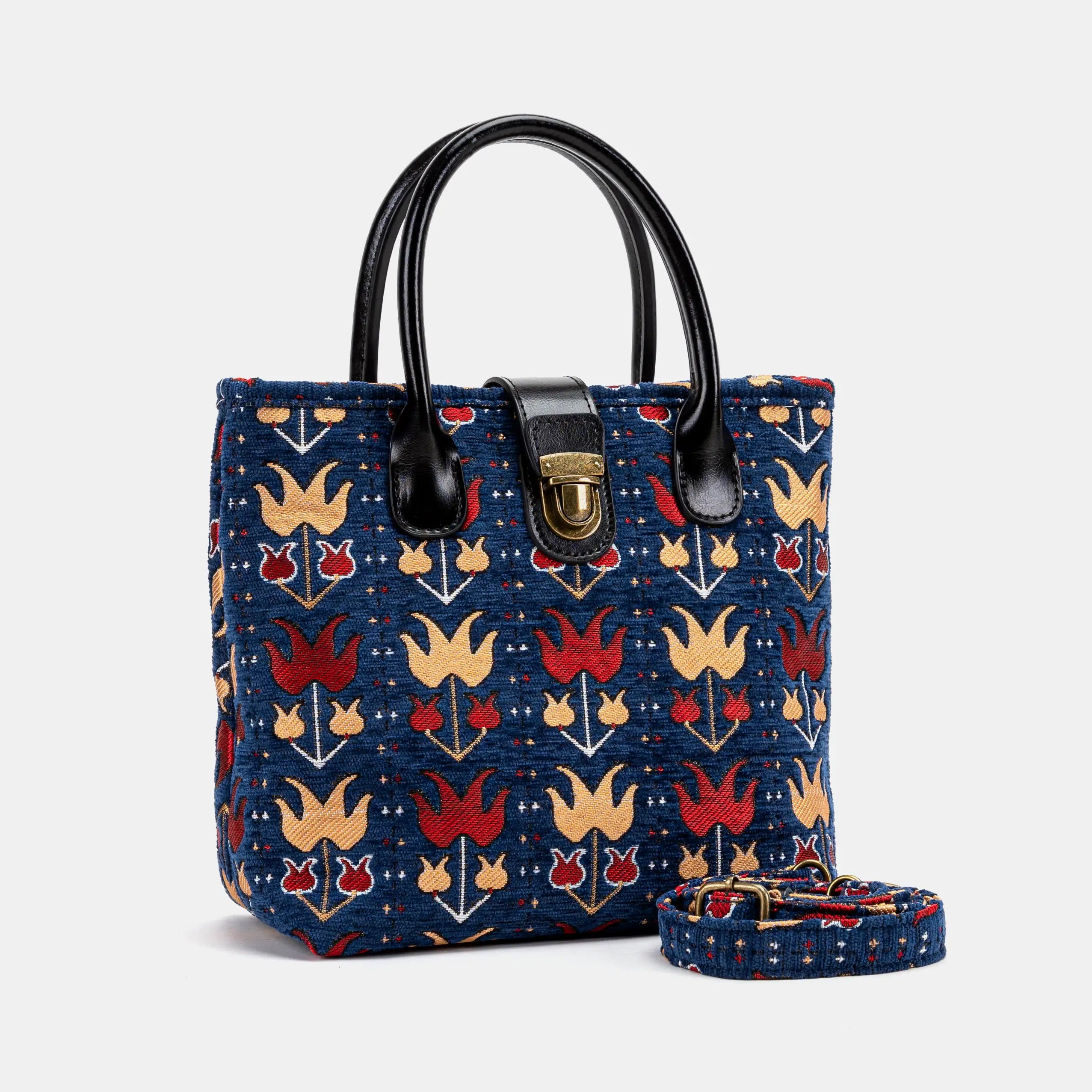 Poppy Bloom Tuck Lock Carpet Satchel Carpetbag of America with strap