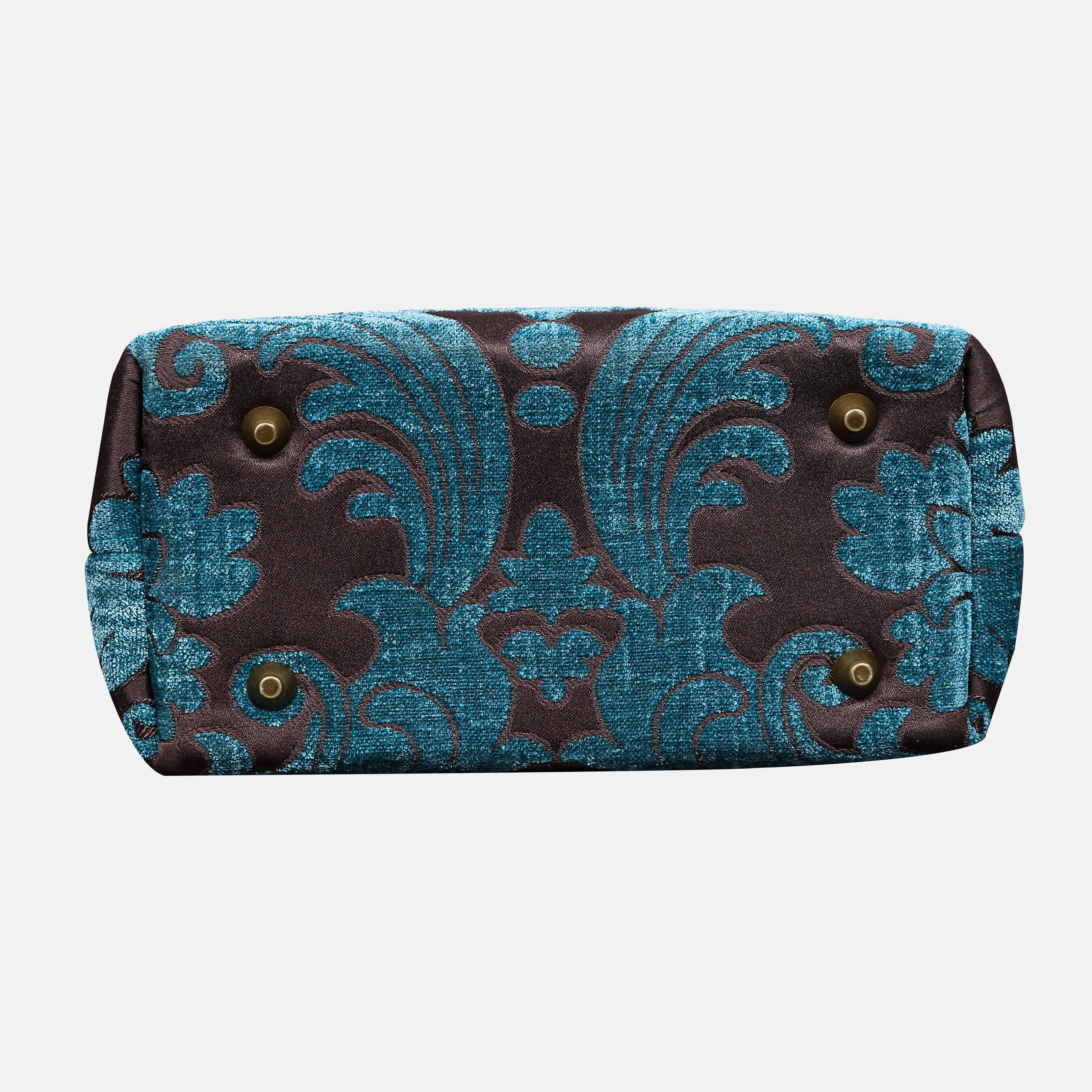 Queen Azure Blue Tuck Lock Carpet Satchel carpet bag MCW Handmade of America bottom