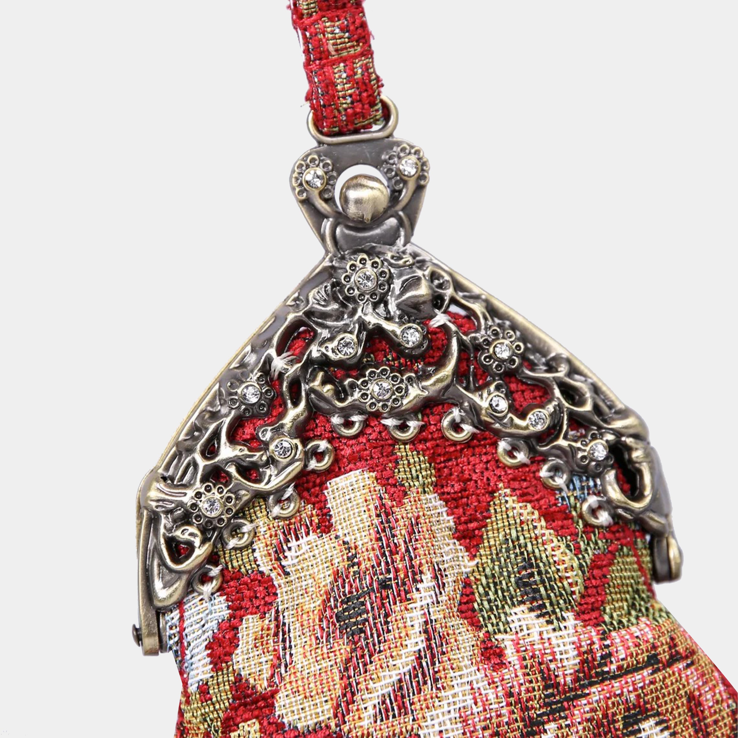 Queen Floral Red Chatelaine Purse Wristlet Bag carpet bag of America details