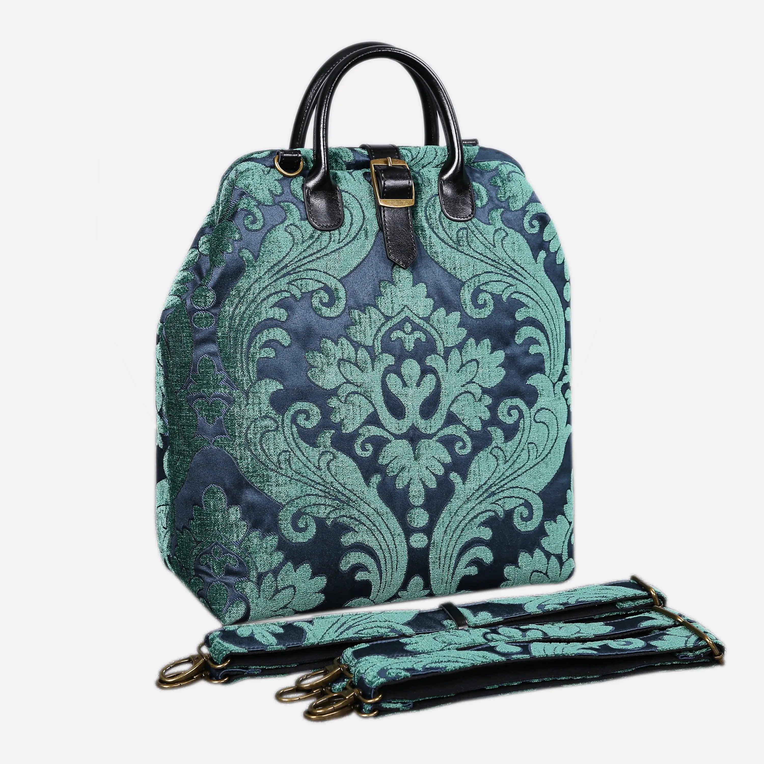 Queen Hunter Green Carpet Laptop Backpack Carpetbag of America with shoulder straps