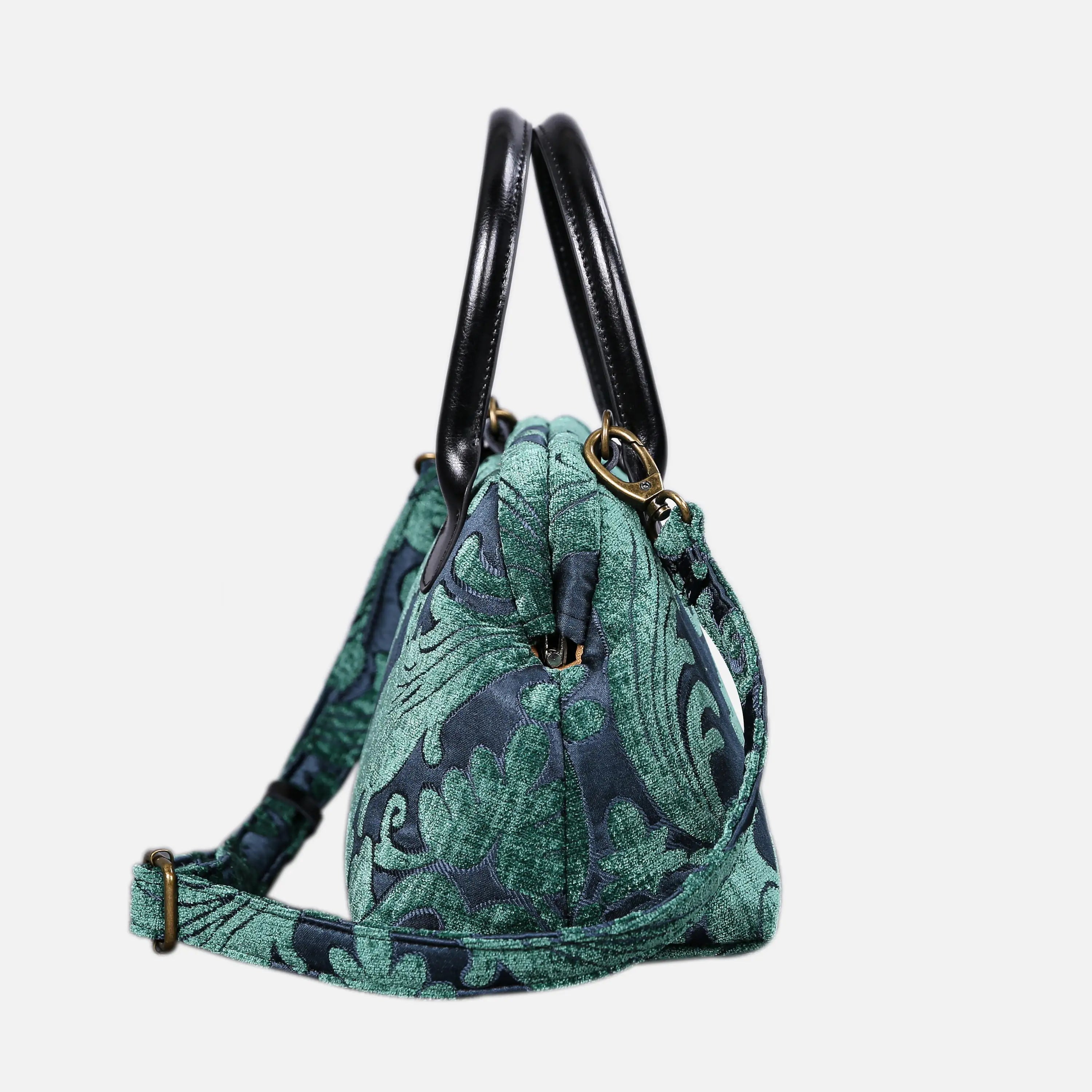 Queen Hunter Green Carpet Satchel carpet bag MCW Handmade of America side