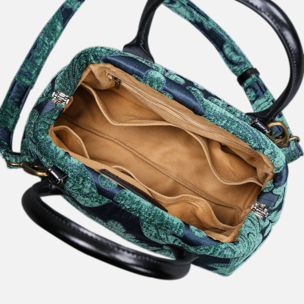 Queen Hunter Green Carpet Satchel carpet bag MCW Handmade of America open