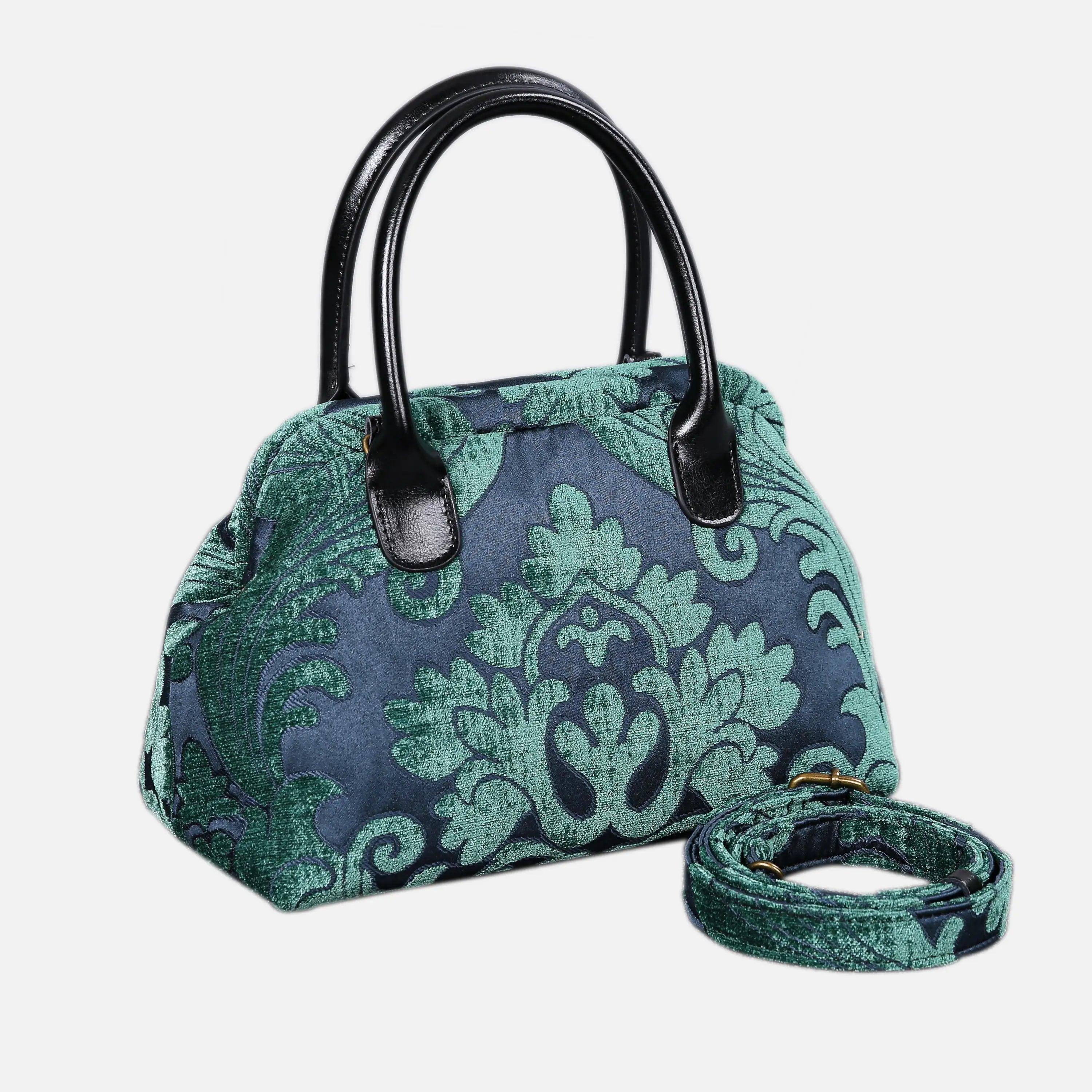 Queen Hunter Green Carpet Satchel carpet bag MCW Handmade of America with strap