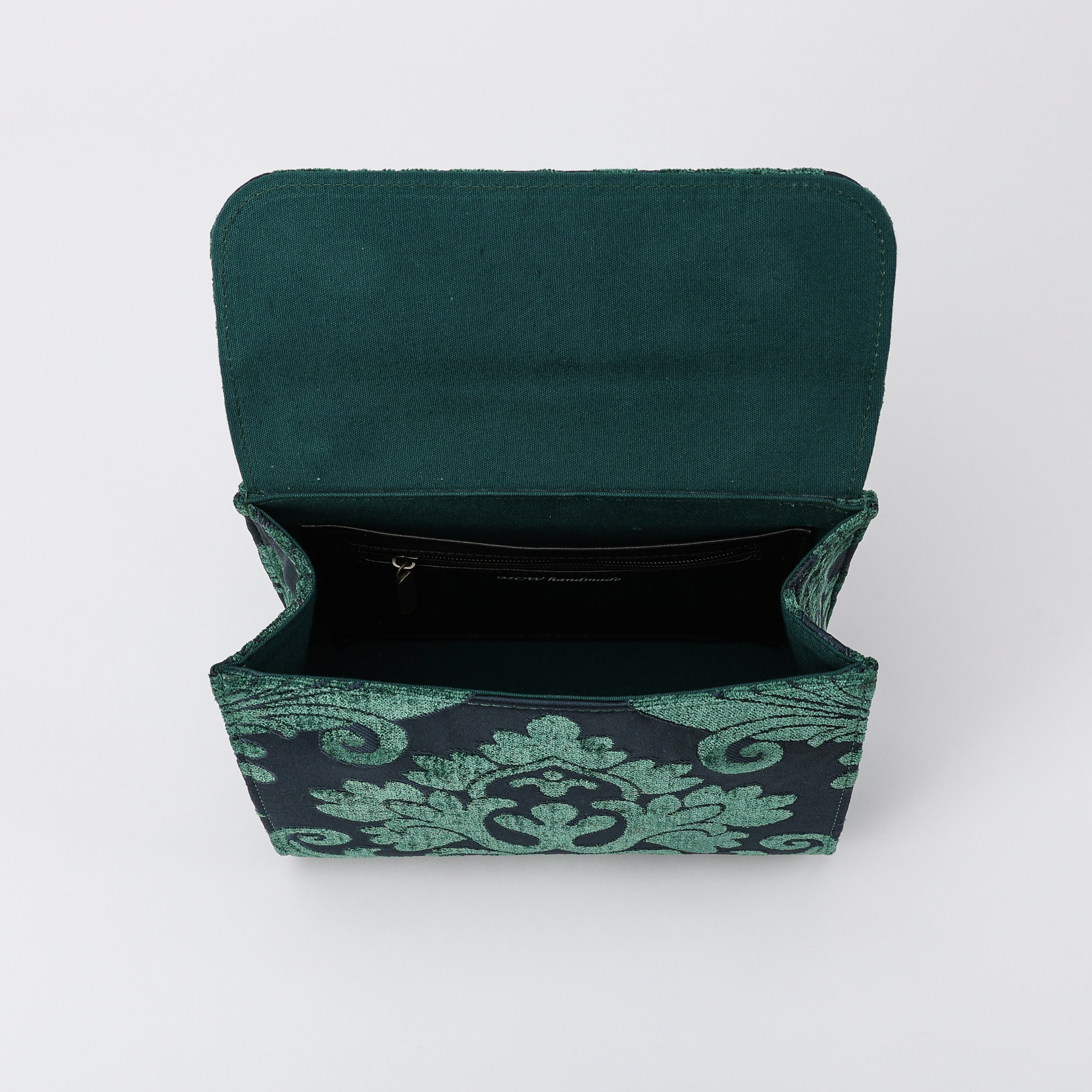 Queen Hunter Green Flap Satchel Carpetbag of America inside