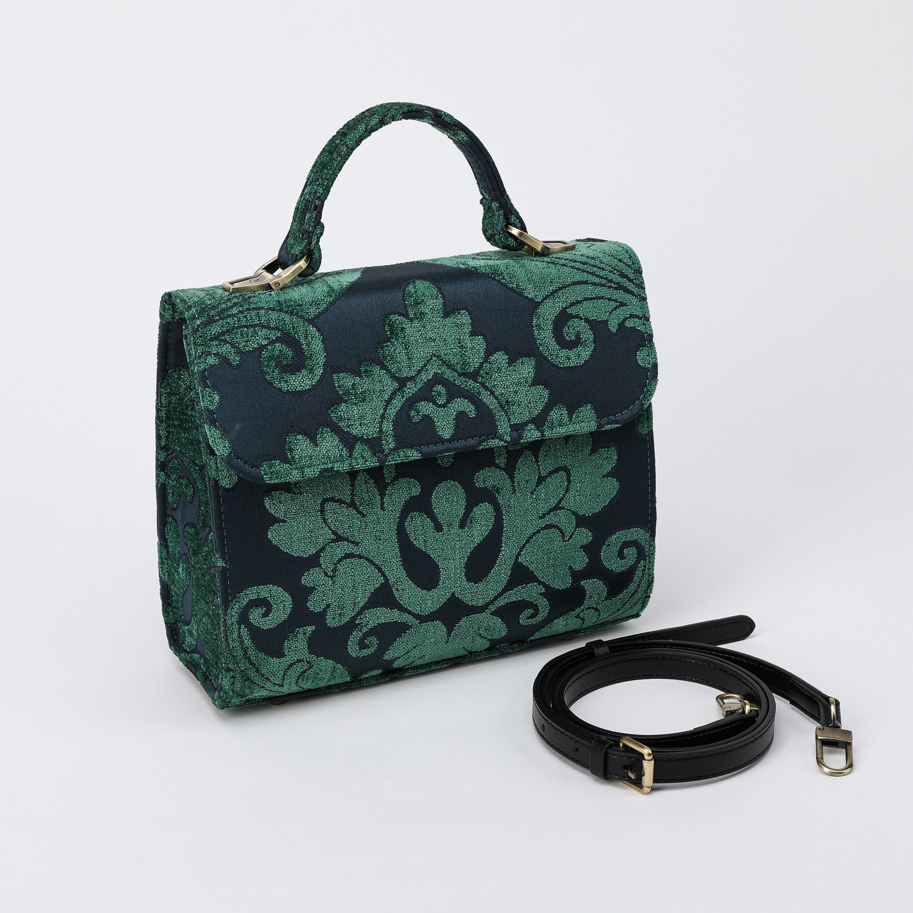 Queen Hunter Green Flap Satchel Carpetbag of America front side