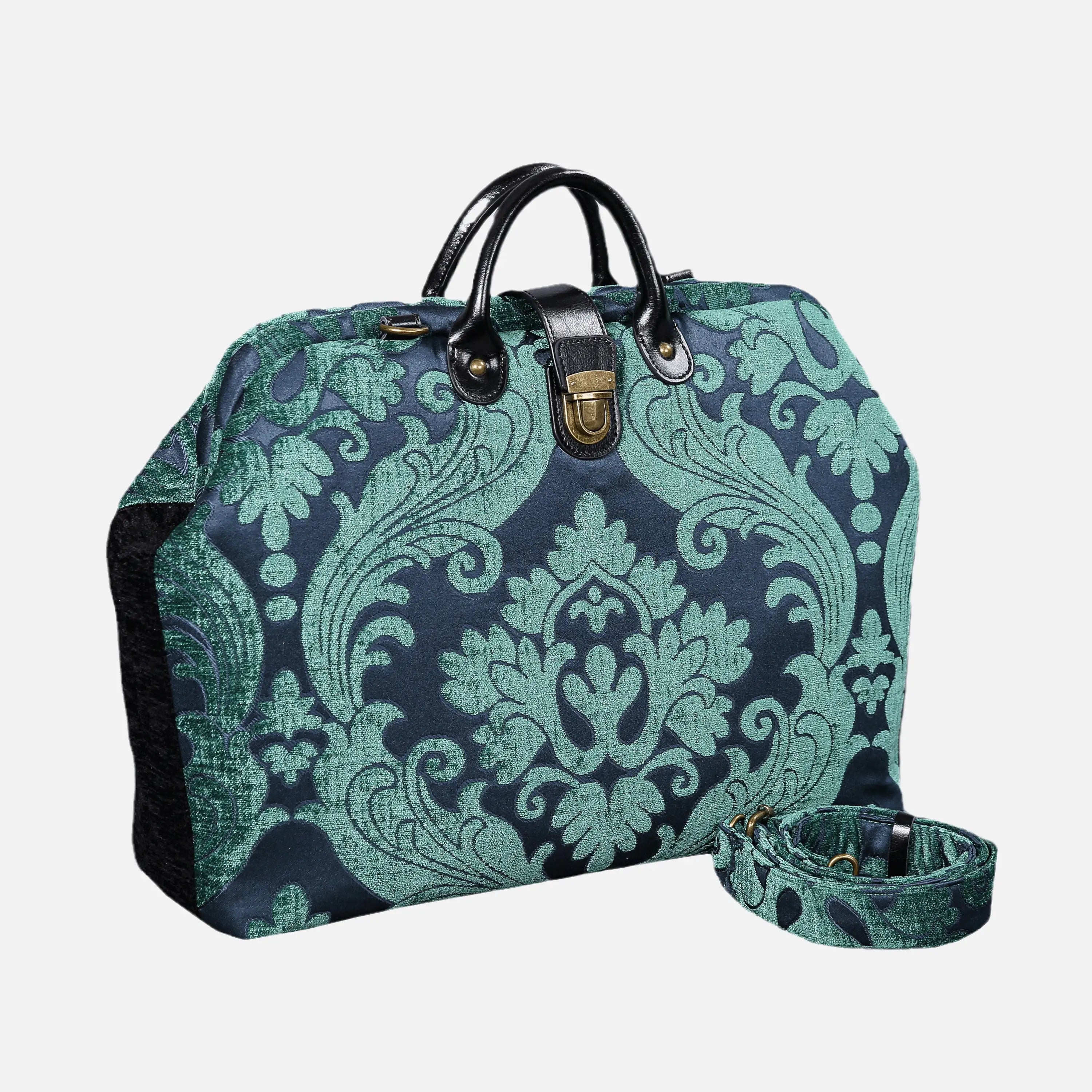 Queen Hunter Green carpet bag of America with shoulder strap