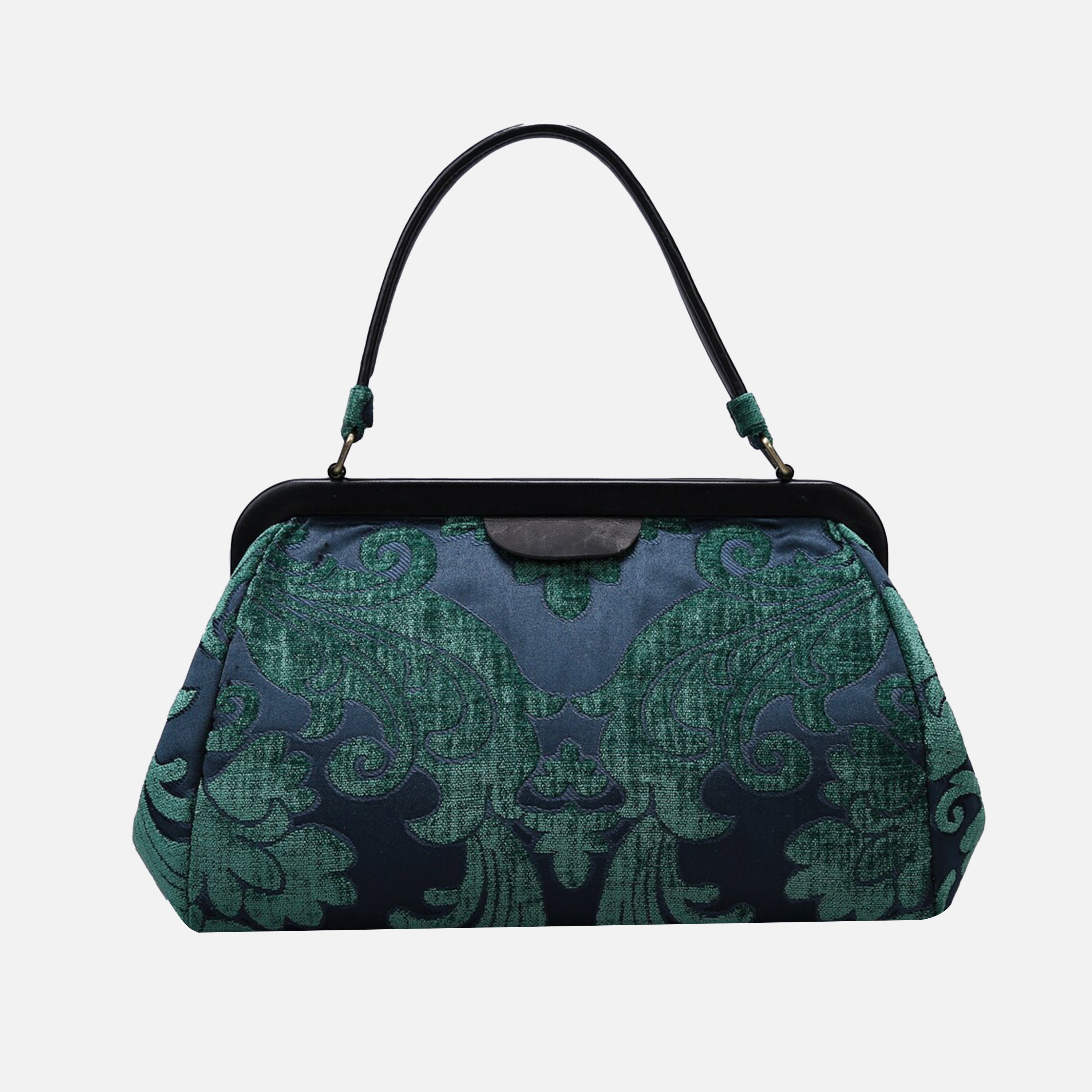 Queen Hunter Green Top Handle Purse carpet bag of America overview