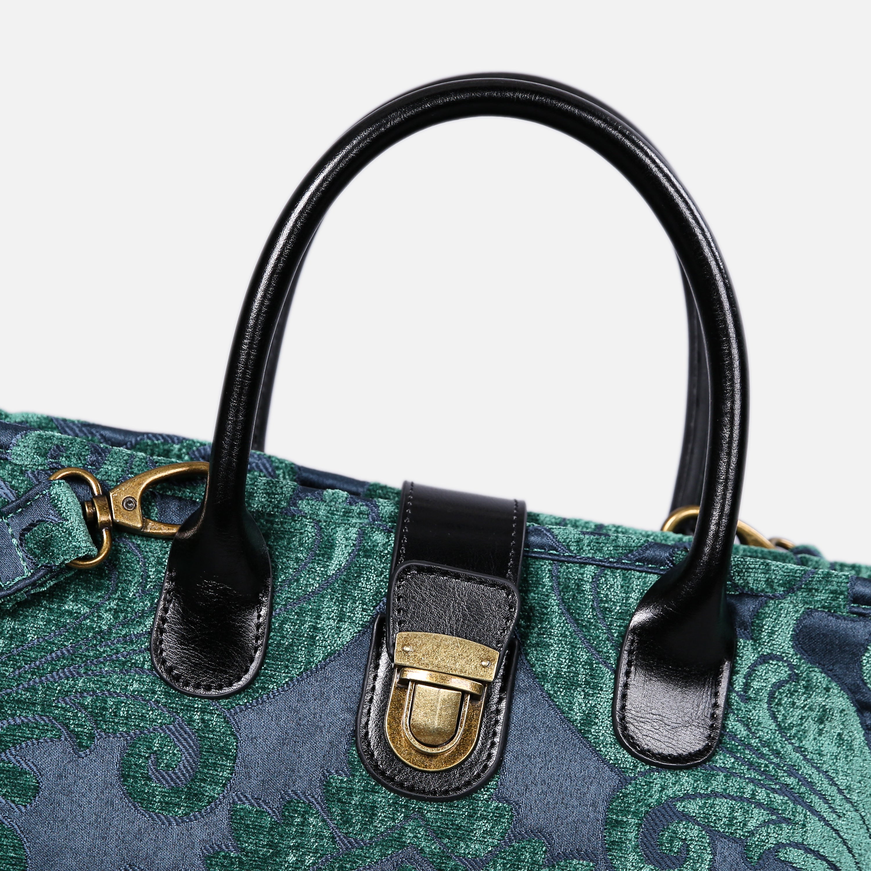 Queen Hunter Green Tuck Lock Carpet Satchel carpet bag MCW Handmade of America details