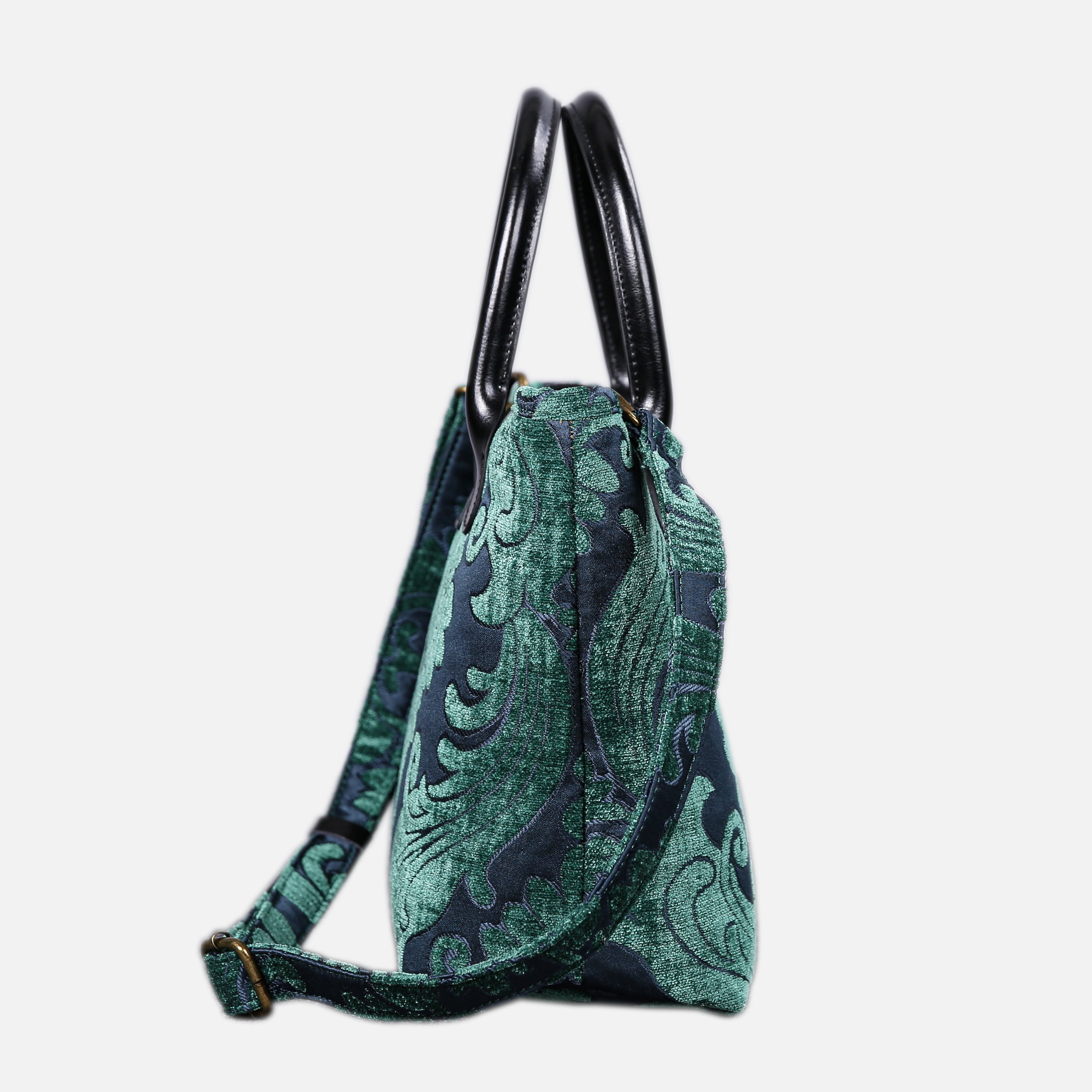Queen Hunter Green Tuck Lock Carpet Satchel carpet bag MCW Handmade of America side