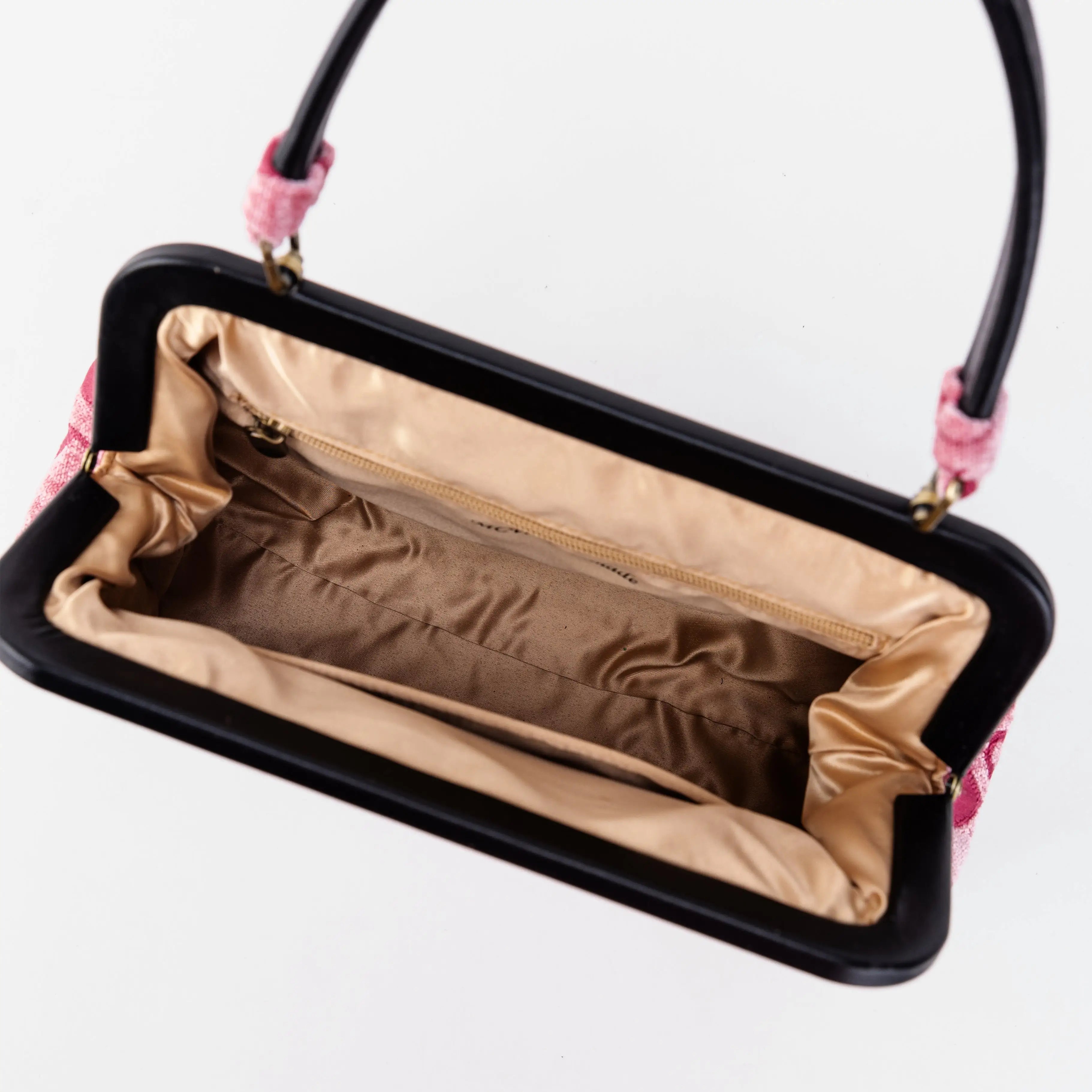Queen Rose Pink Alma Satchel Carpet Bag inside