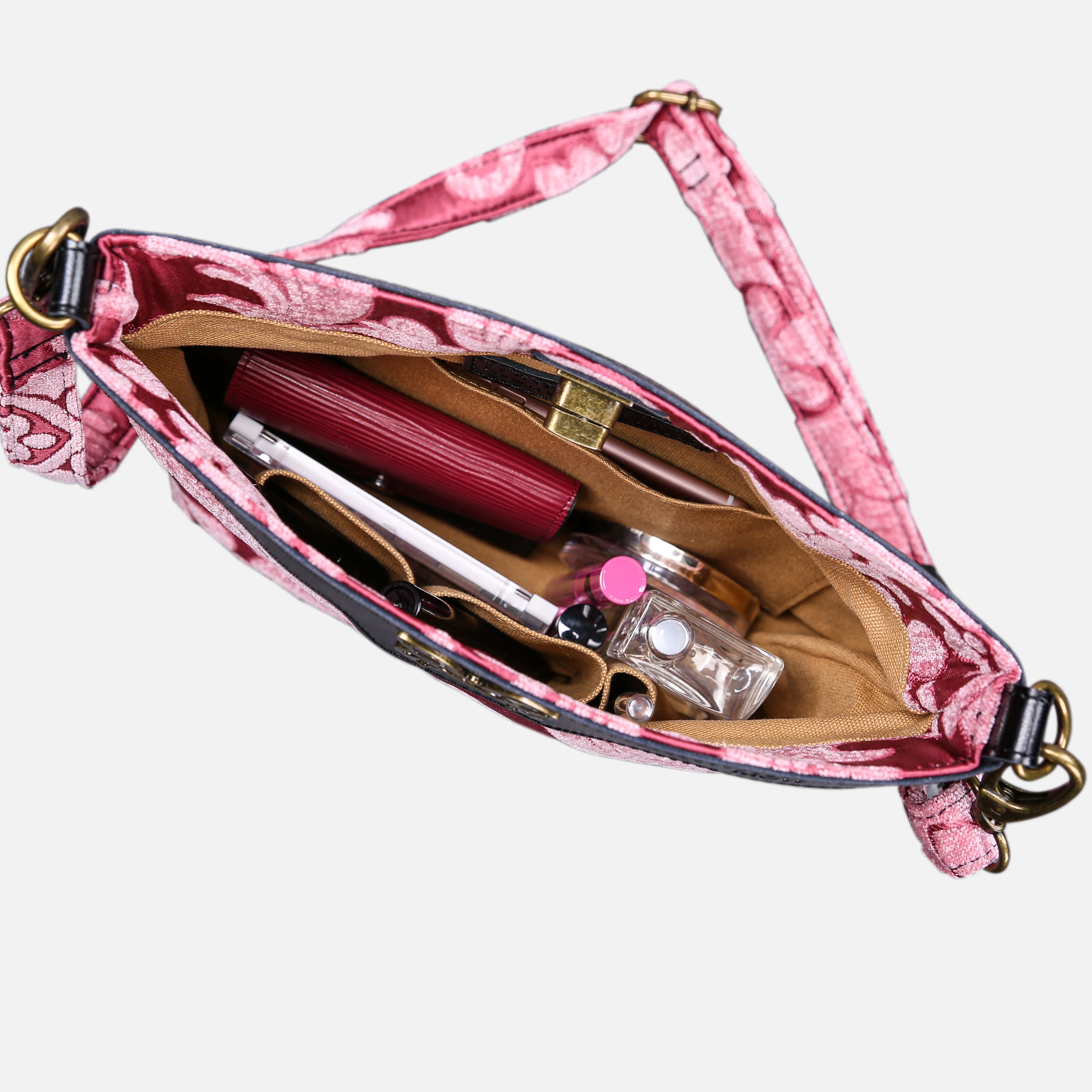 Queen Rose Pink Carpet Crossbody Bag carpet bag MCW Handmade of America in use