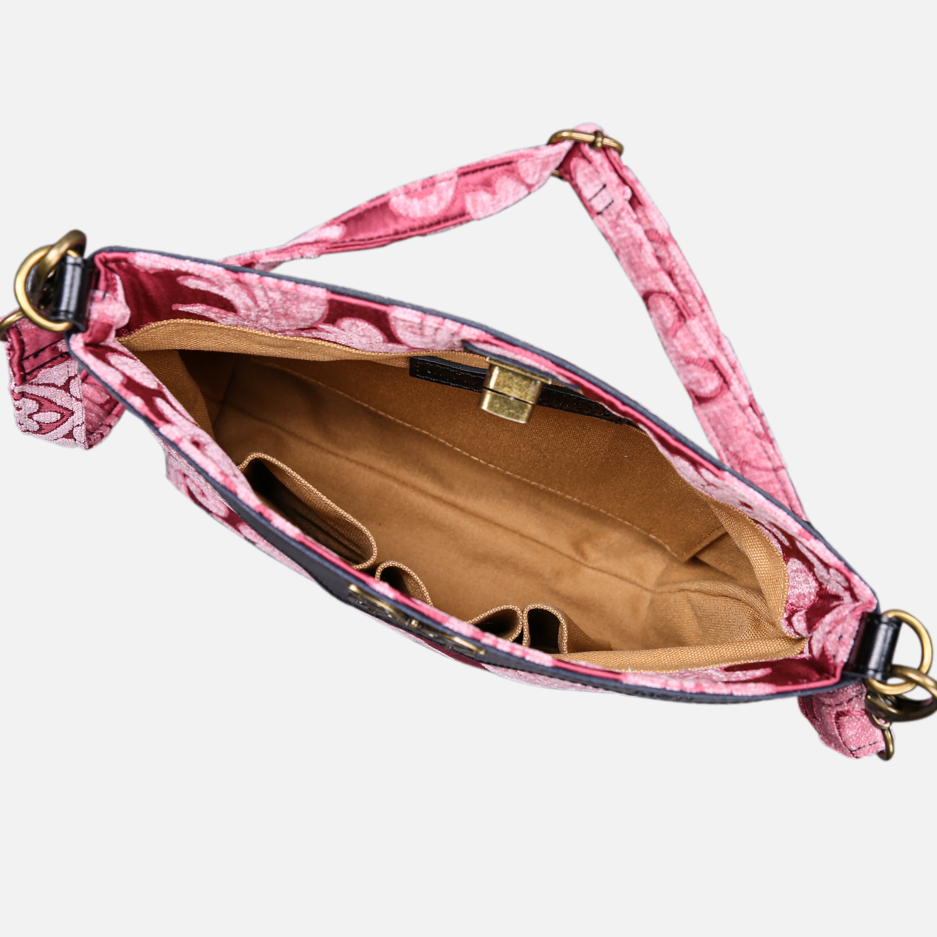Queen Rose Pink Carpet Crossbody Bag carpet bag MCW Handmade of America inside