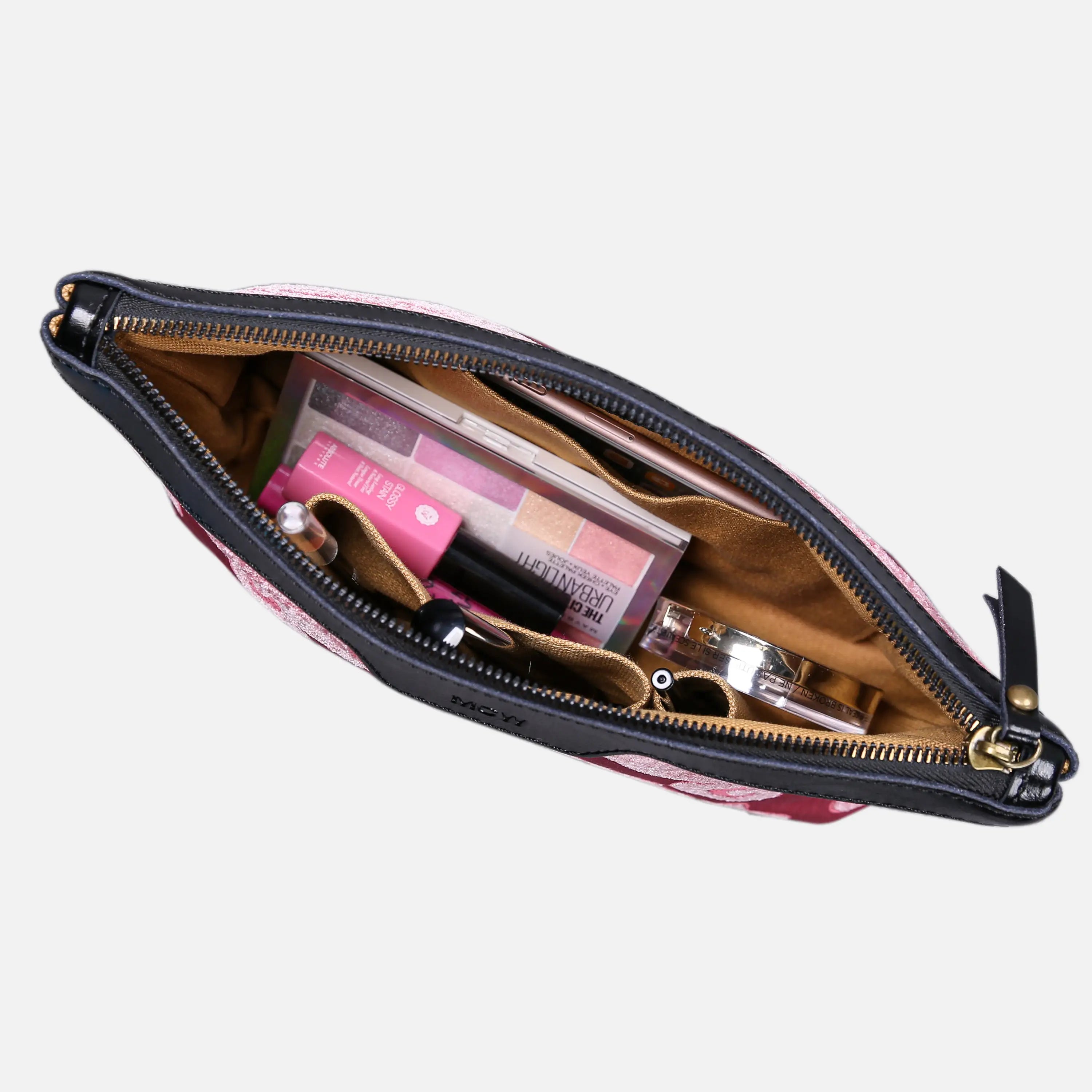 Queen Rose Pink Carpet Makeup Bag carpet bag MCW Handmade of America in use