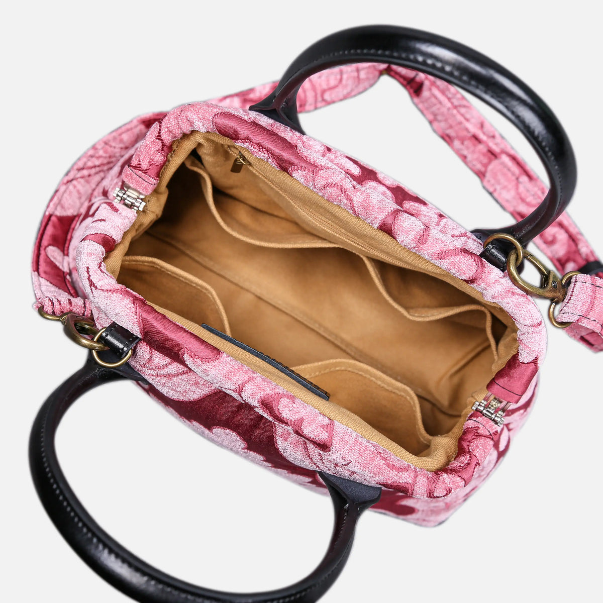 Queen Rose Pink Carpet Satchel carpet bag MCW Handmade of America open