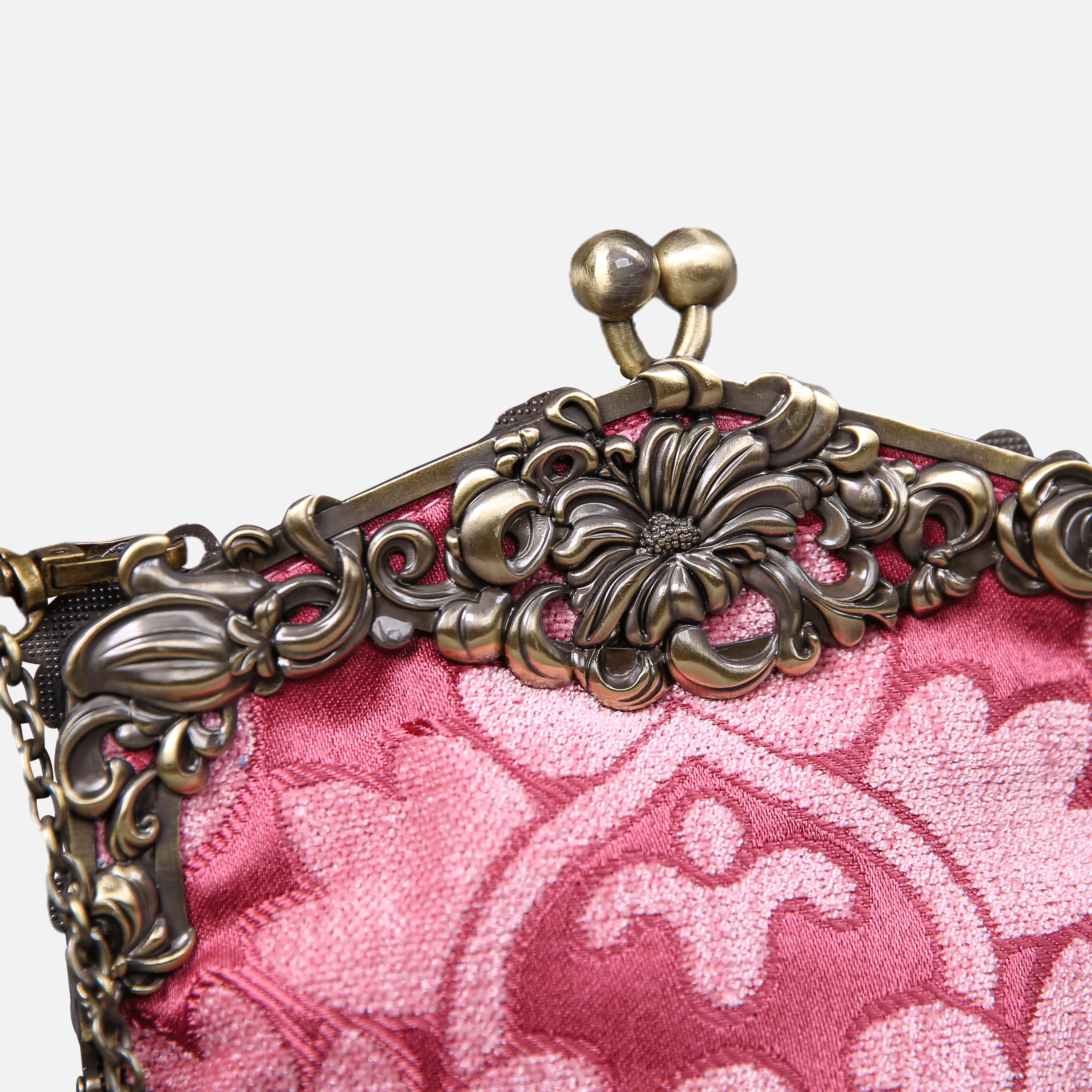 Queen Rose Pink Chatelaine Purse Large carpet bag of America detail