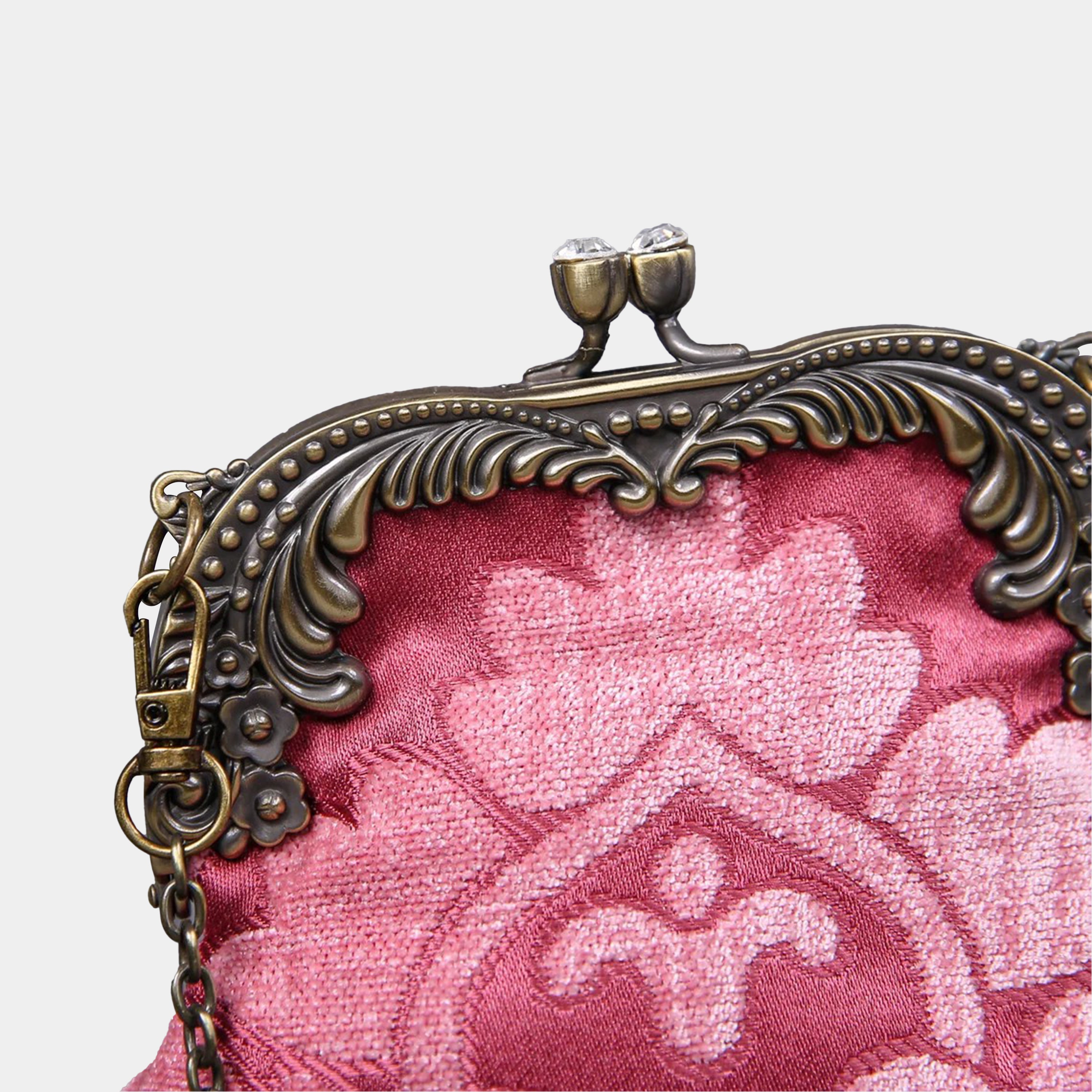 Queen Rose Pink Chatelaine Purse Medium carpet bag of America detail