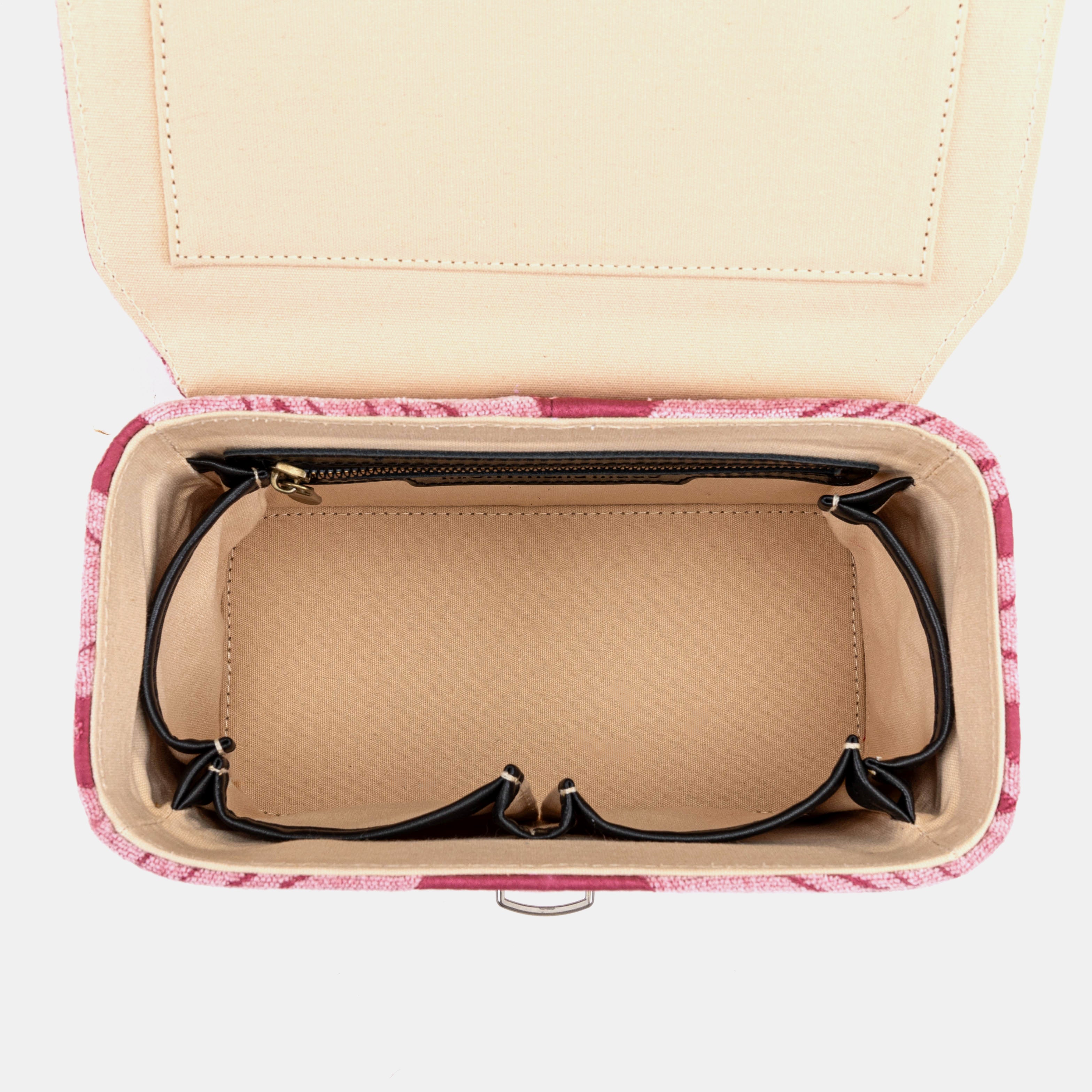Queen Rose Pink Clara Medium Train Case Purse of America inside