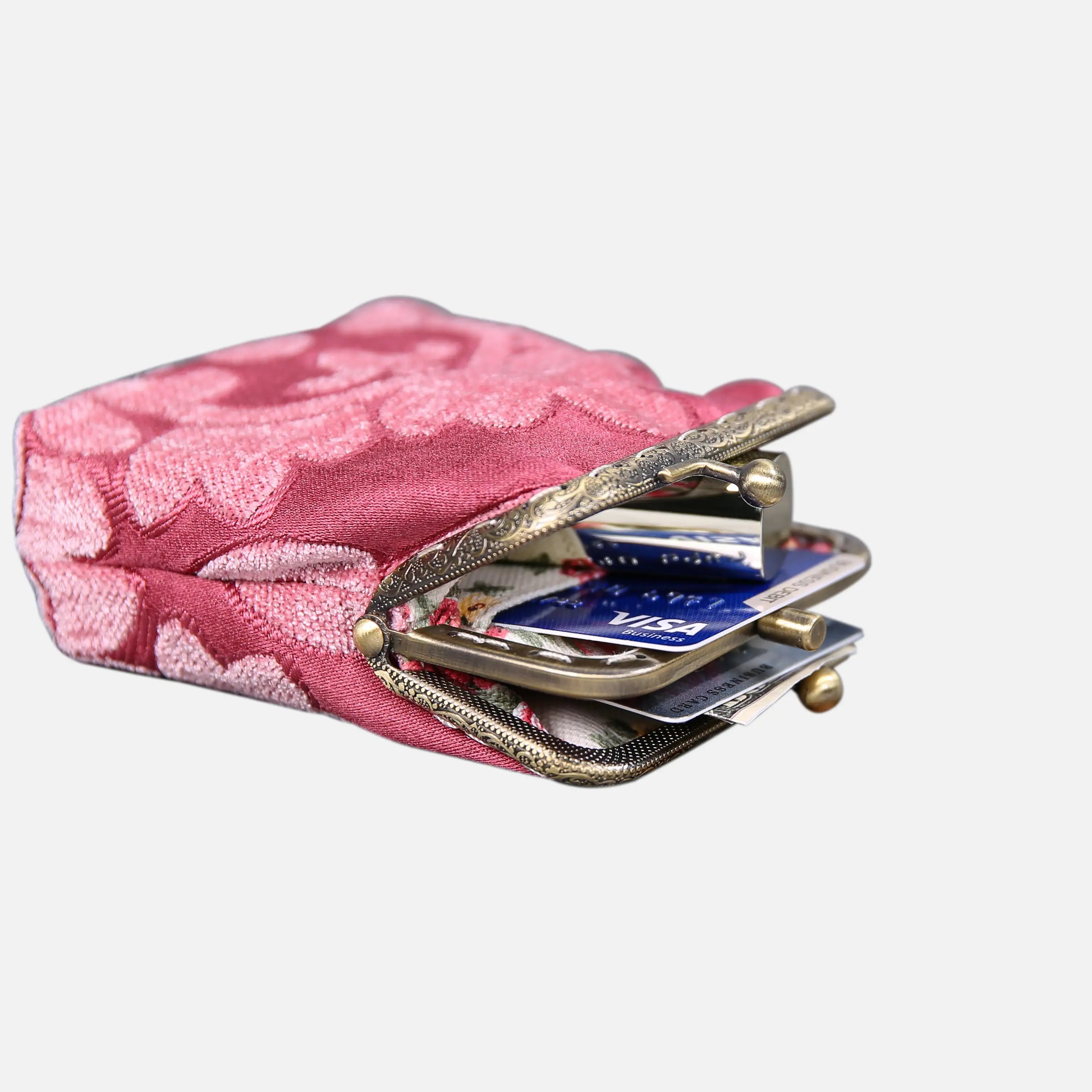 Queen Rose Pink Double Kiss Clasp Coin Purse of America side-5