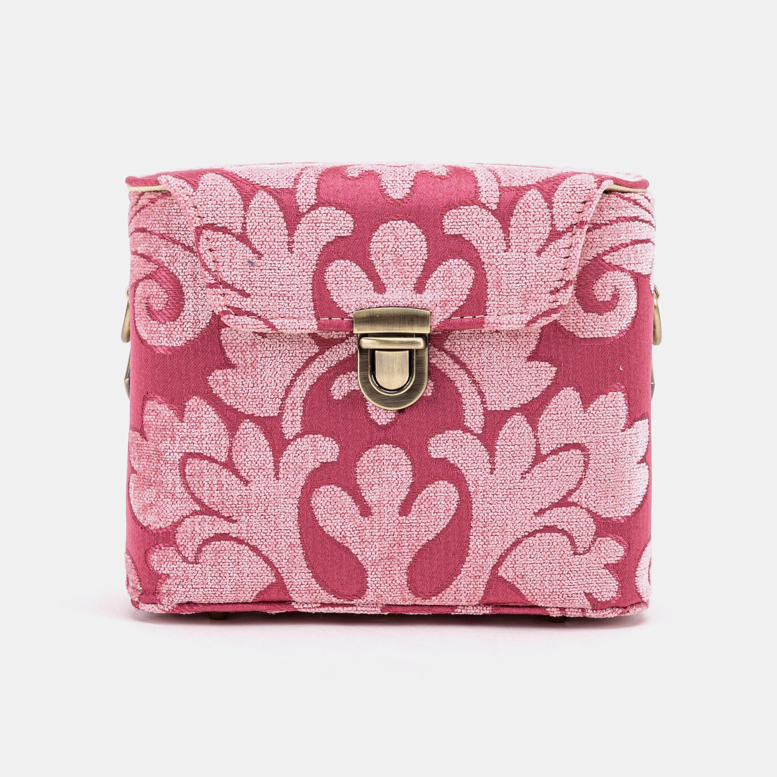 Queen Rose Pink Emma Small Train Case Crossbody of America front