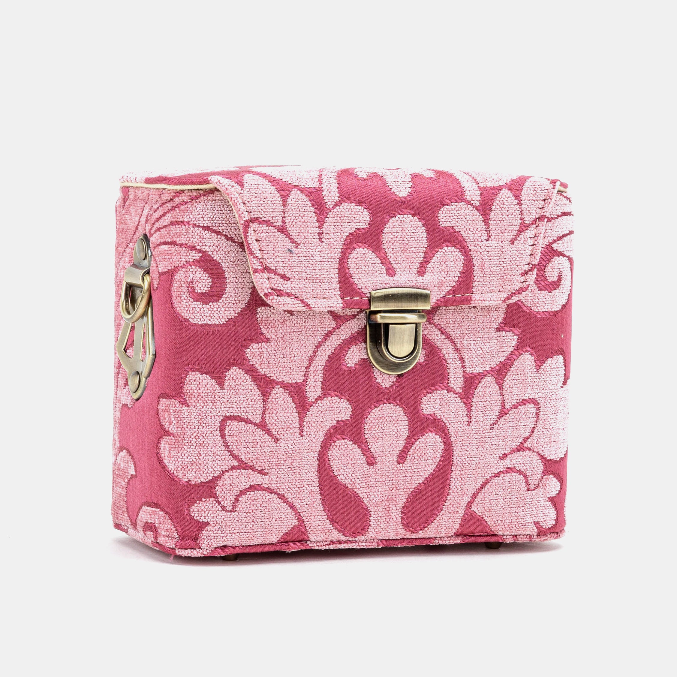 Queen Rose Pink Emma Small Train Case Crossbody of America front side
