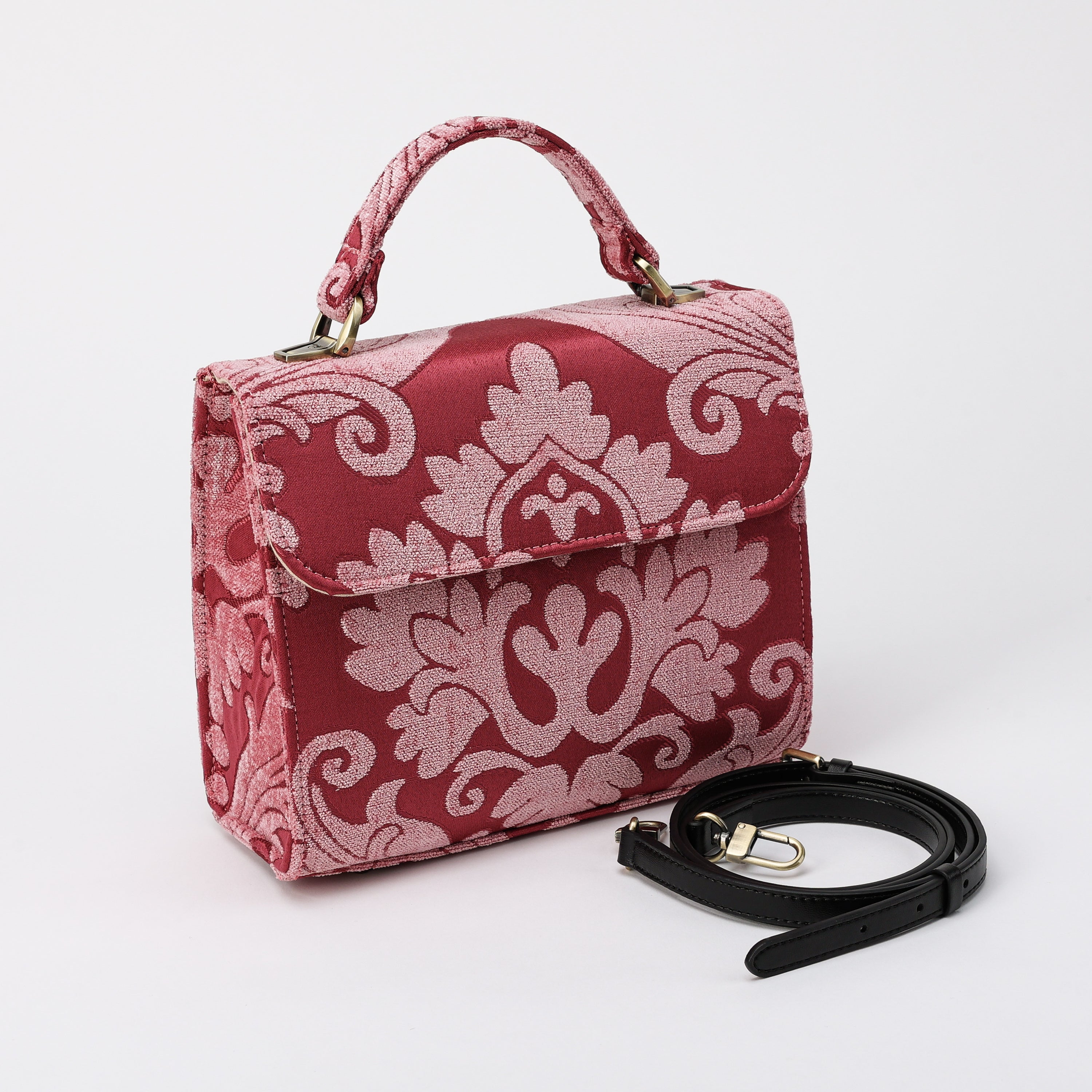 Queen Rose Pink Flap Satchel Carpetbag of America front side
