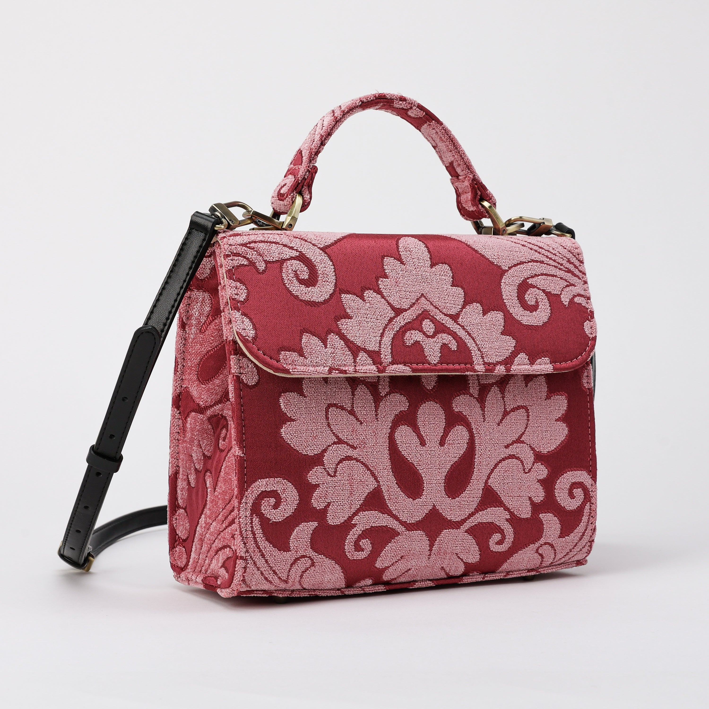 Queen Rose Pink Flap Satchel Carpetbag of America with shoulder strap