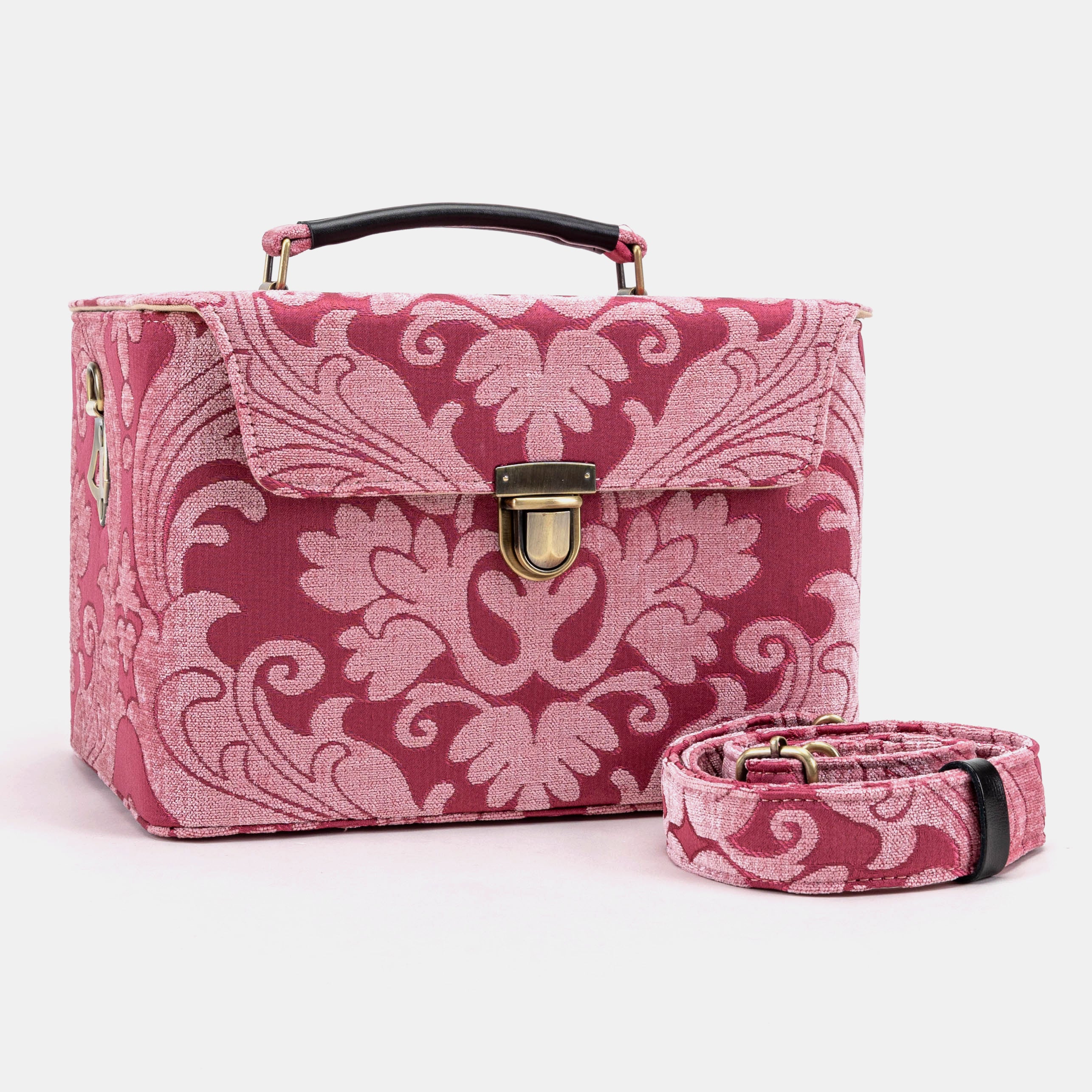 Queen Rose Pink Josephine Large Train Case of America with shoulder stripe