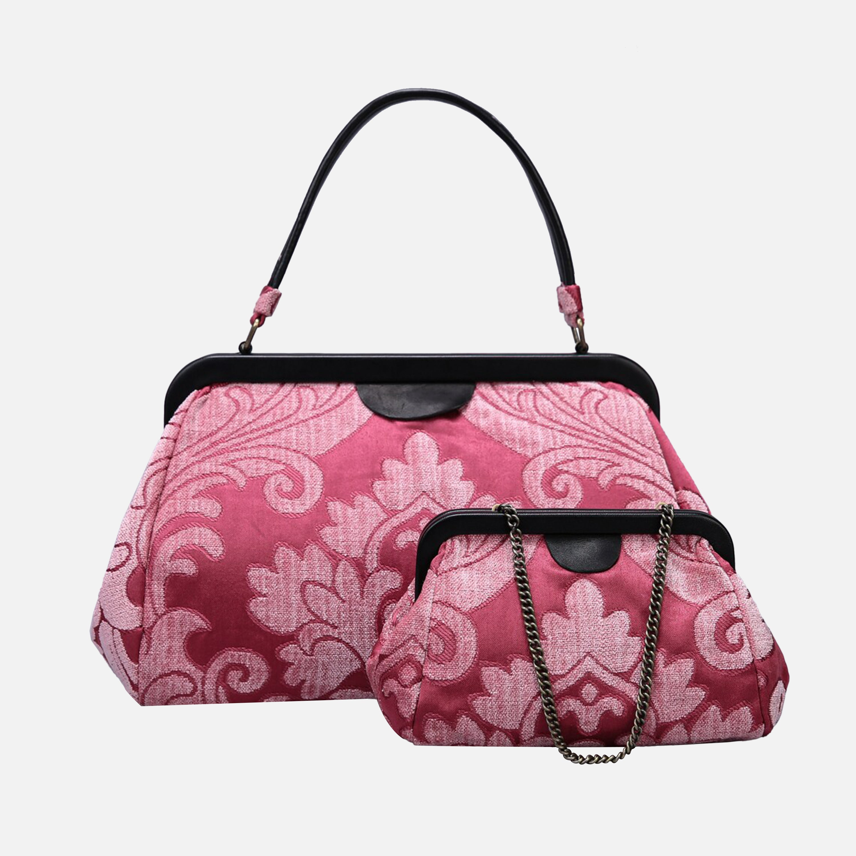Queen Rose Pink Top Handle Purse carpet bag of America different size