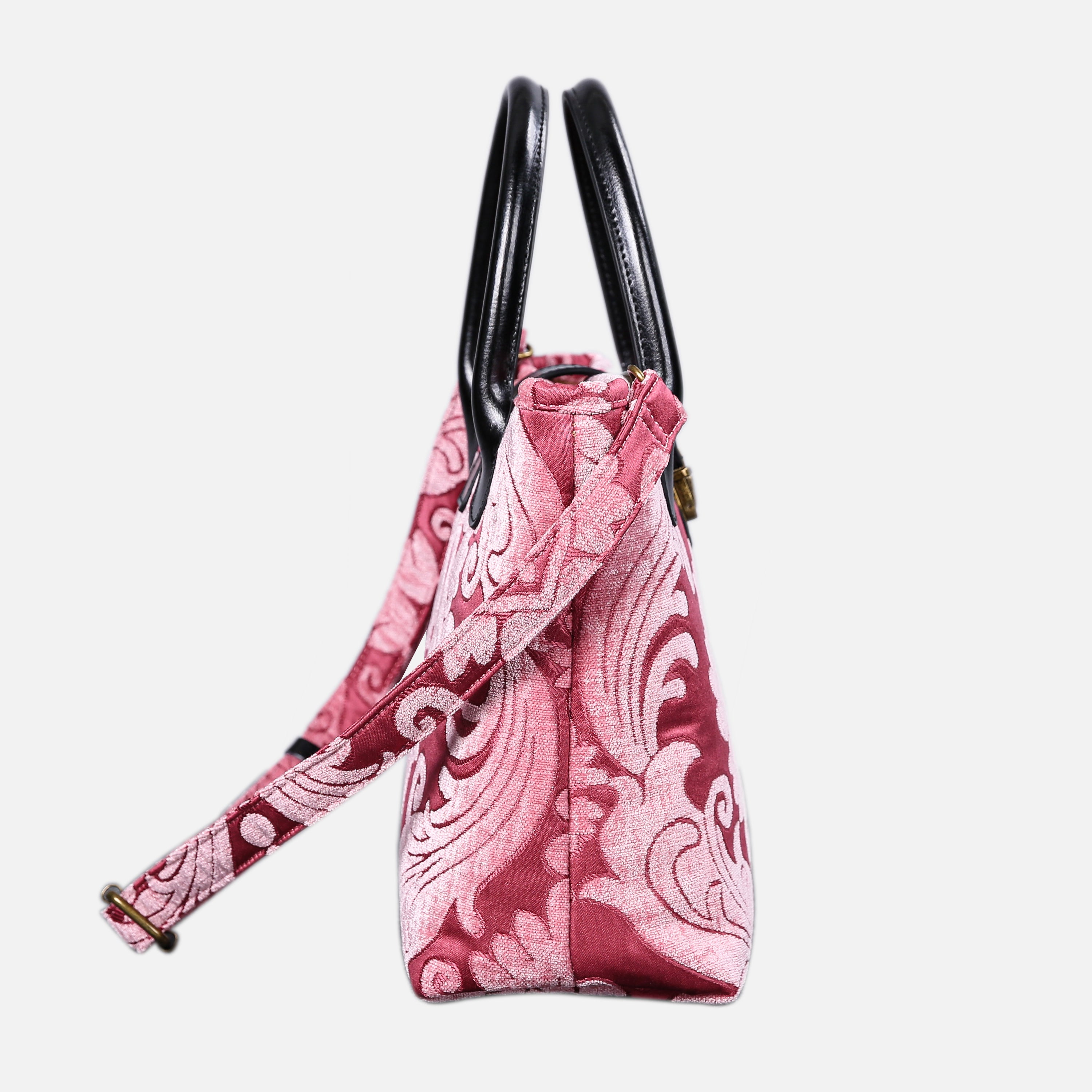 Queen Rose Pink Tuck Lock Carpet Satchel carpet bag MCW Handmade of America side