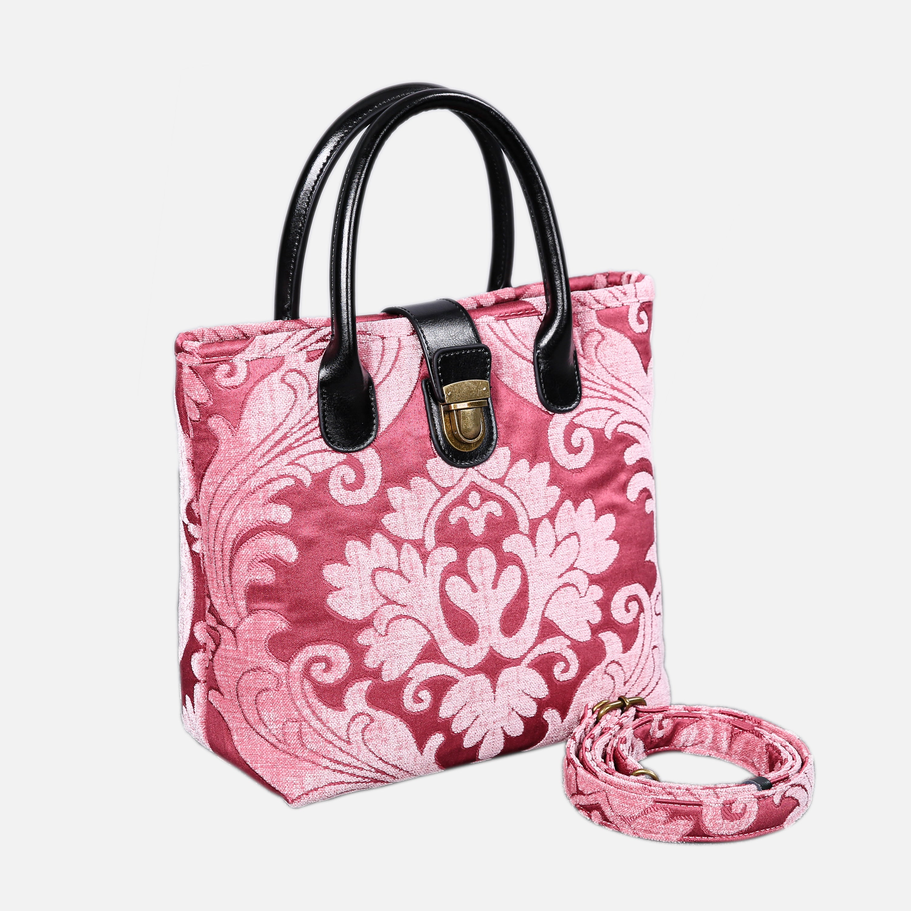 Queen Rose Pink Tuck Lock Carpet Satchel carpet bag MCW Handmade of America with strap