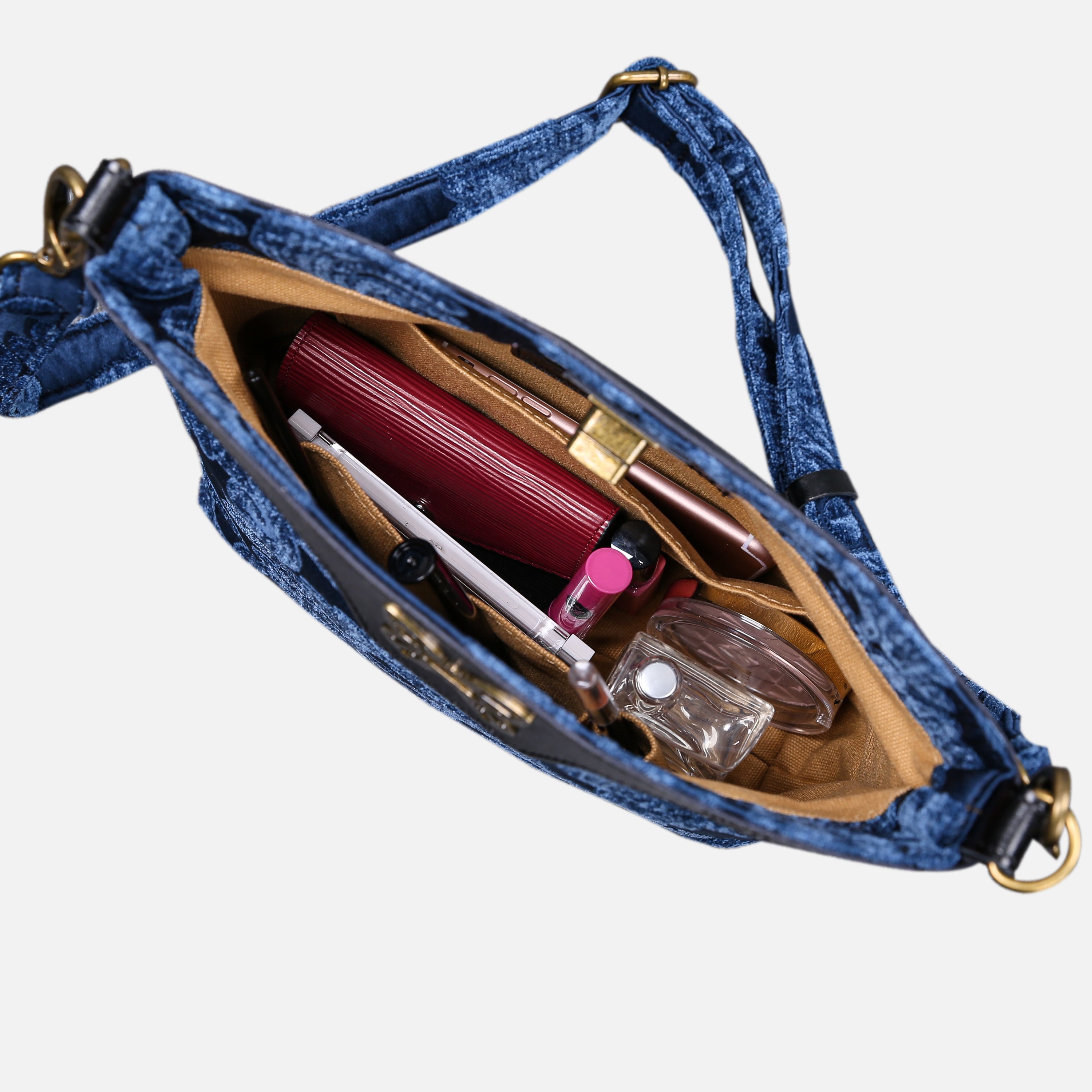 Queen Royal Blue Carpet Crossbody Bag carpet bag MCW Handmade of America in use
