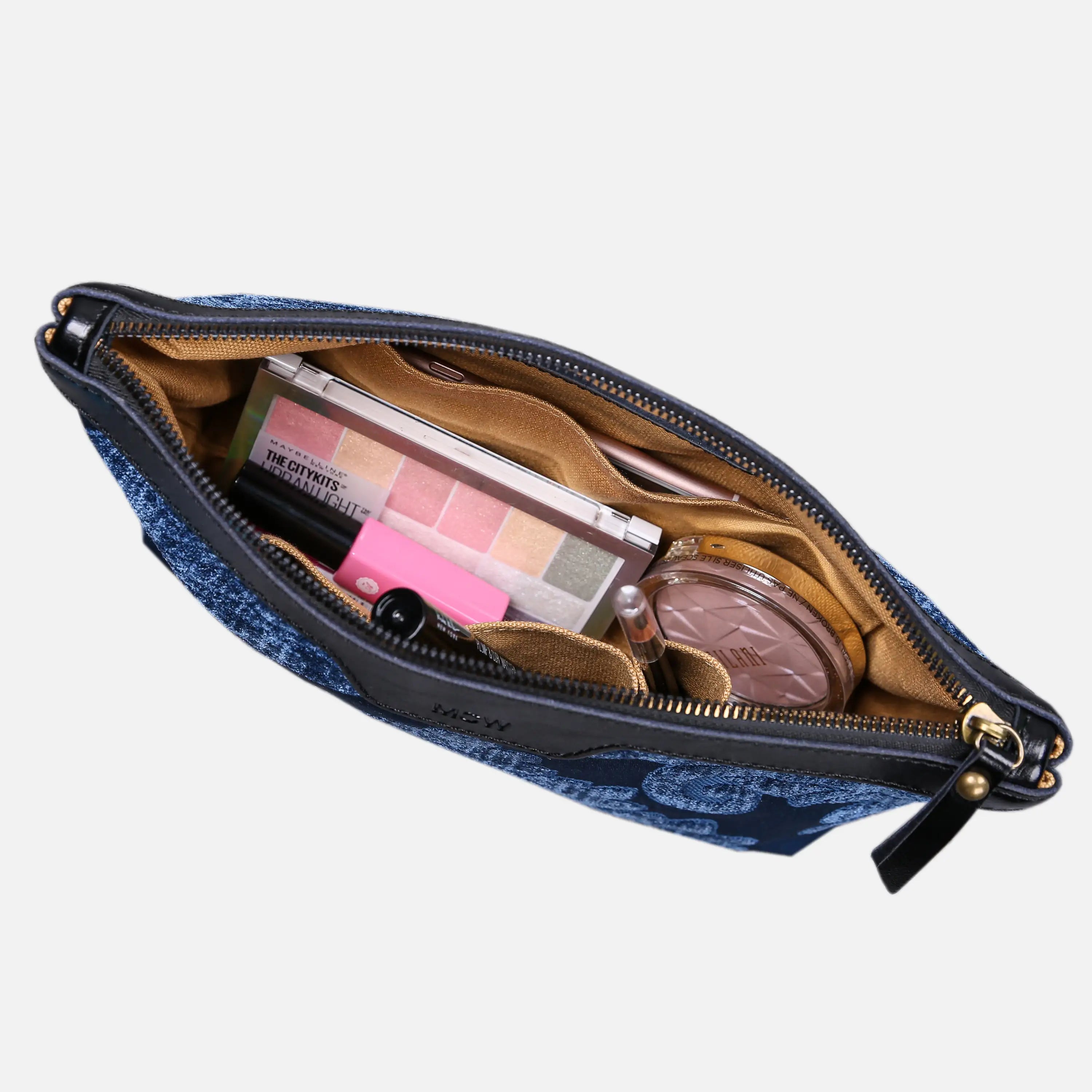 Queen Royal Blue Carpet Makeup Bag carpet bag MCW Handmade of America in use