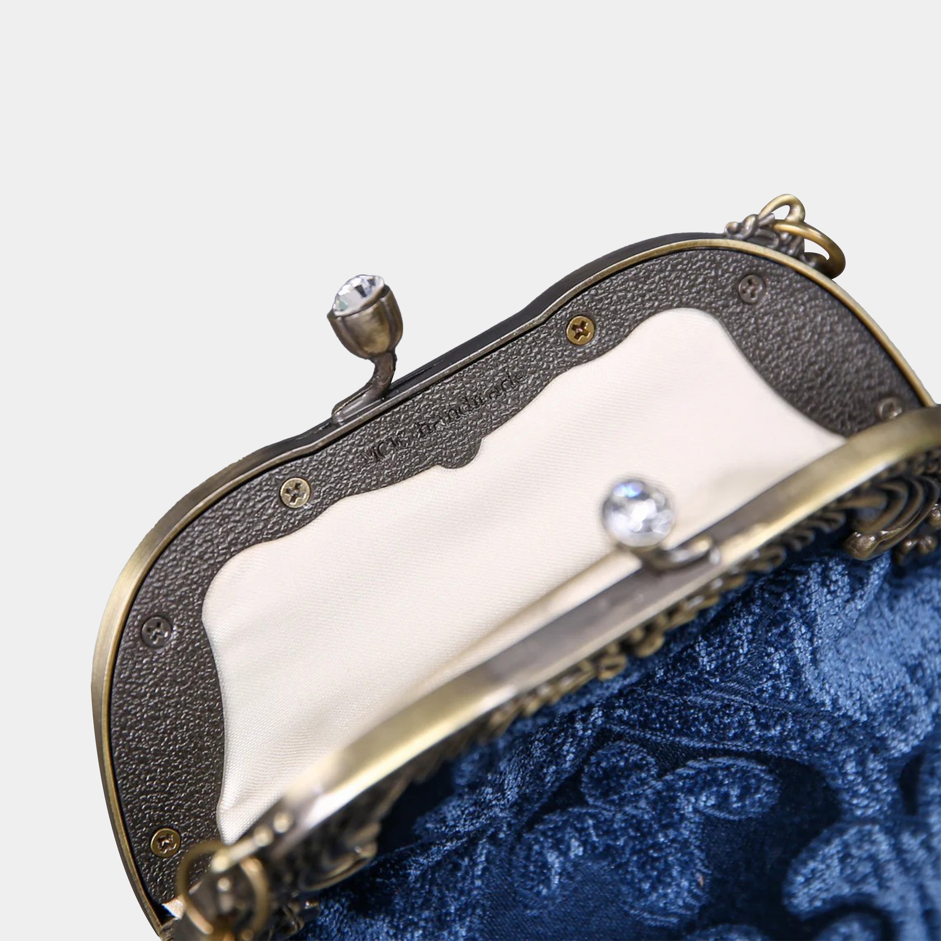 Queen Royal Blue Chatelaine Purse Medium carpet bag of America logo