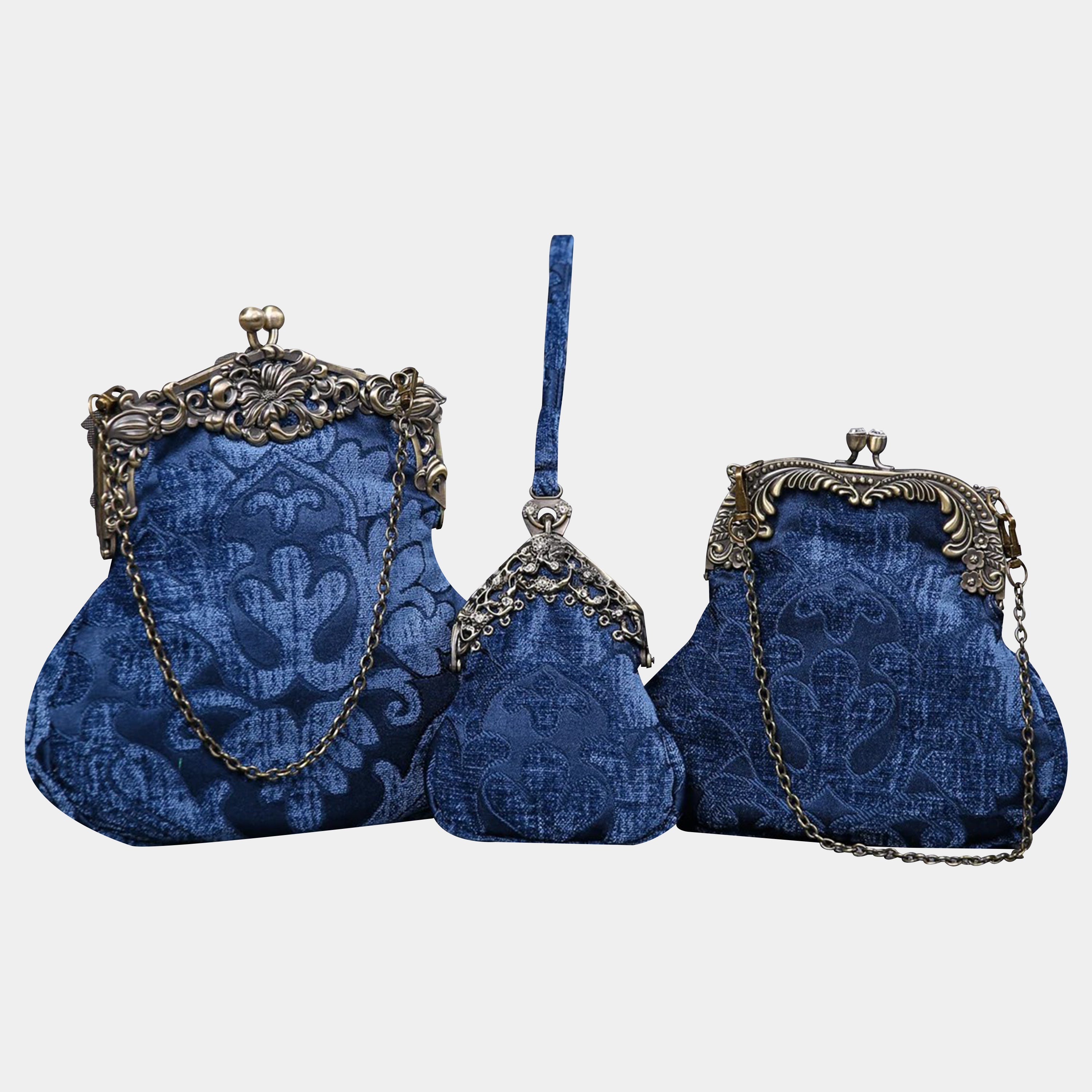 Queen Royal Blue Chatelaine Purse Wristlet Bag carpet bag of America set