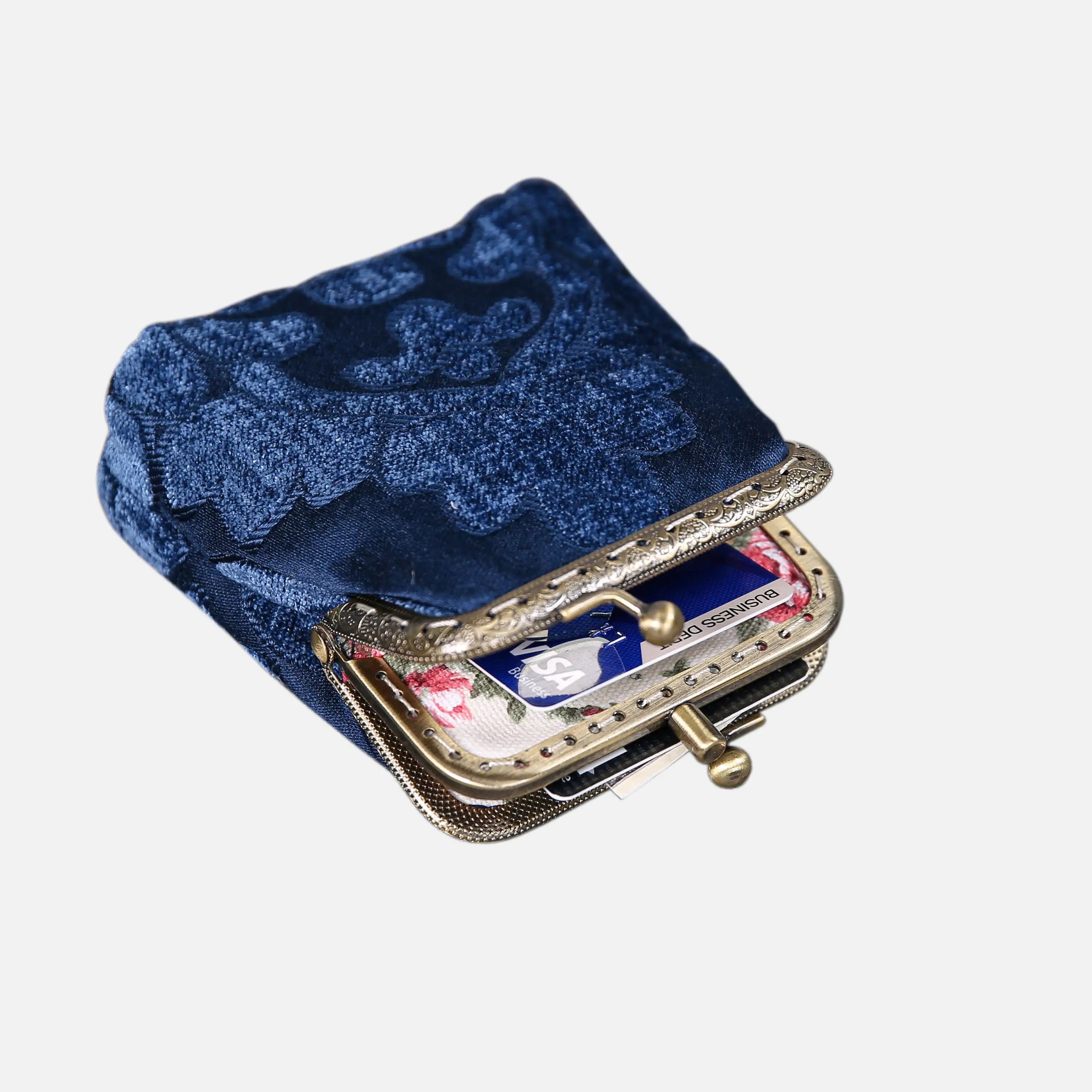 Queen Royal Blue Double Kiss Clasp Coin Purse of America in use-4
