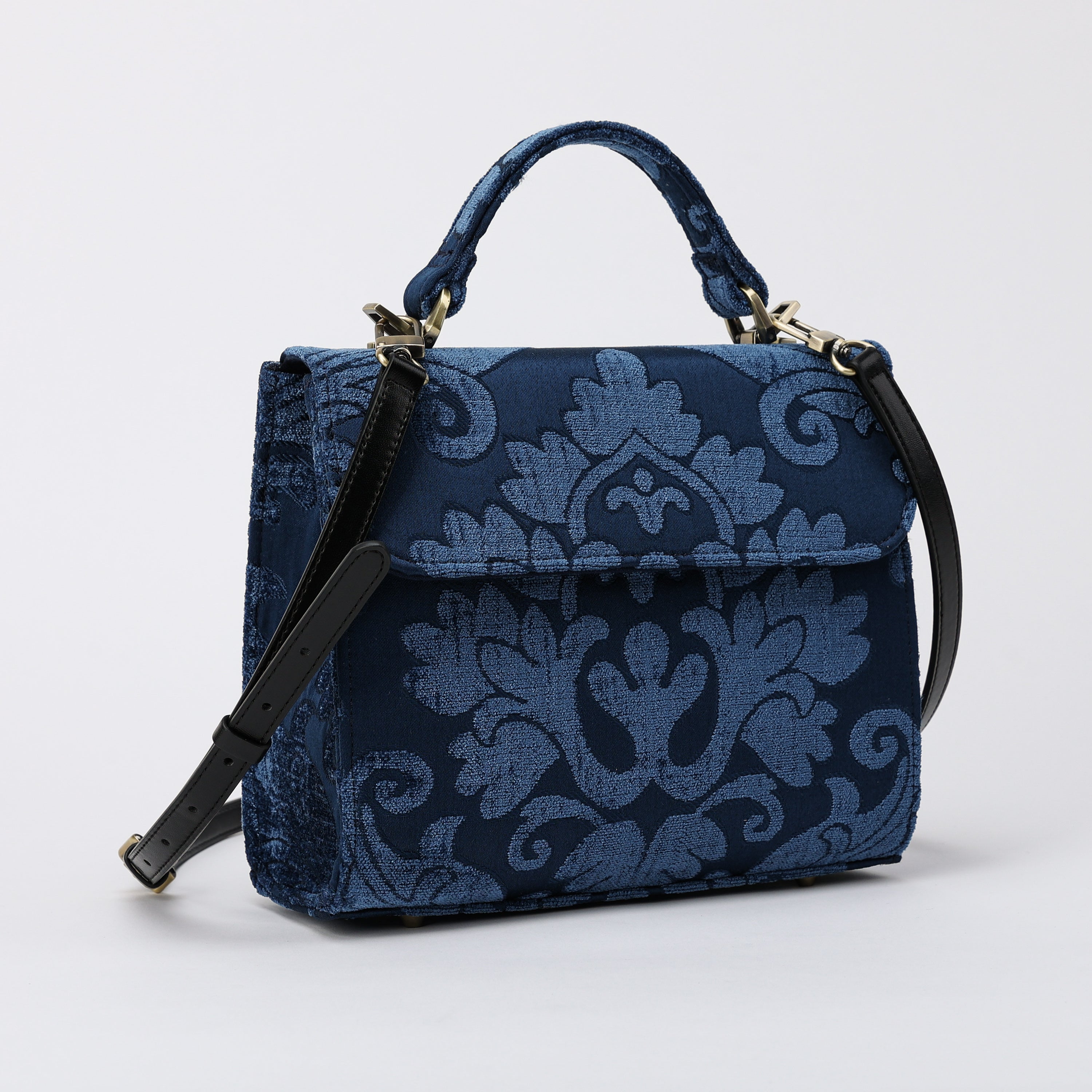 Queen Royal Blue Flap Satchel Carpetbag of America with shoulder strap
