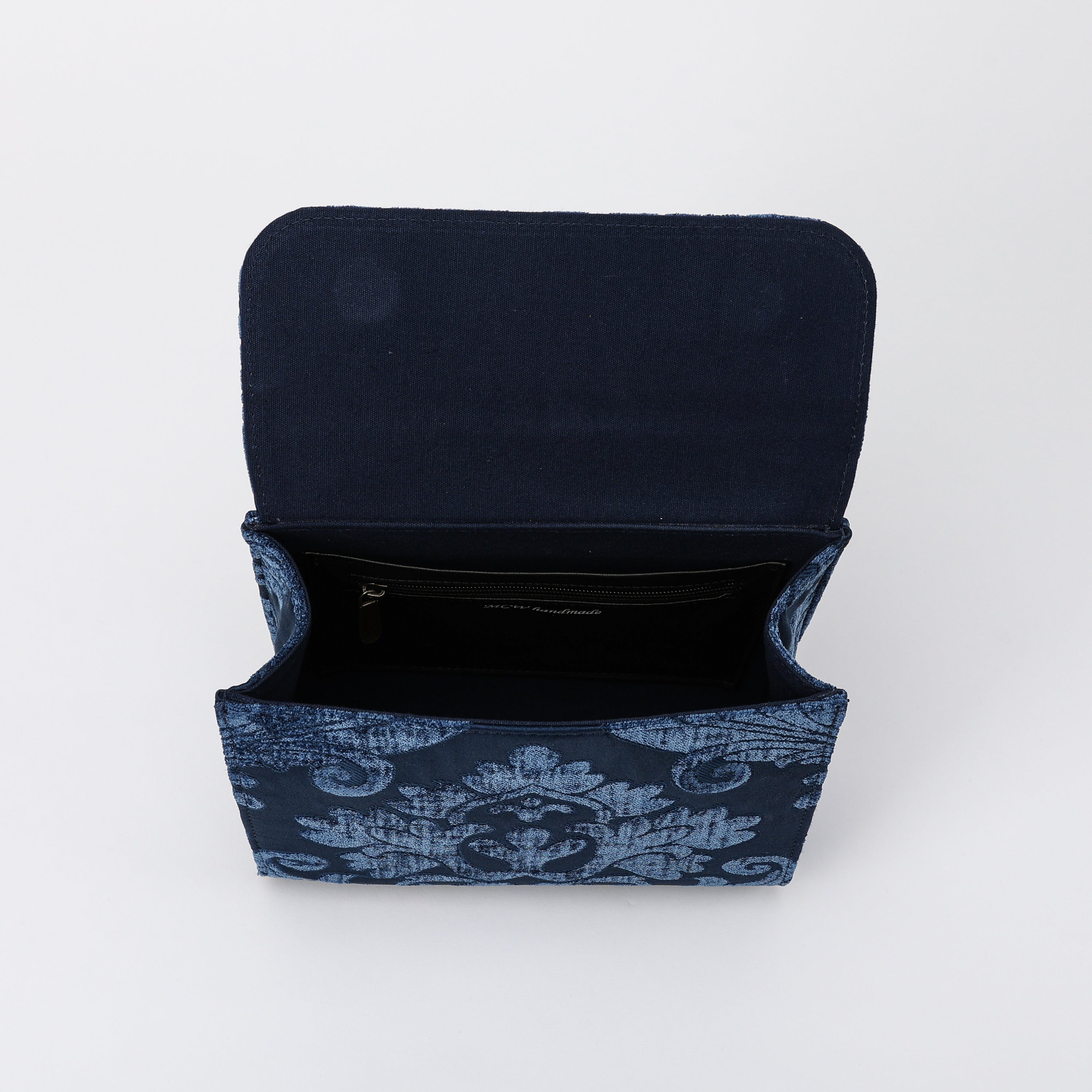 Queen Royal Blue Flap Satchel Carpetbag of America inside