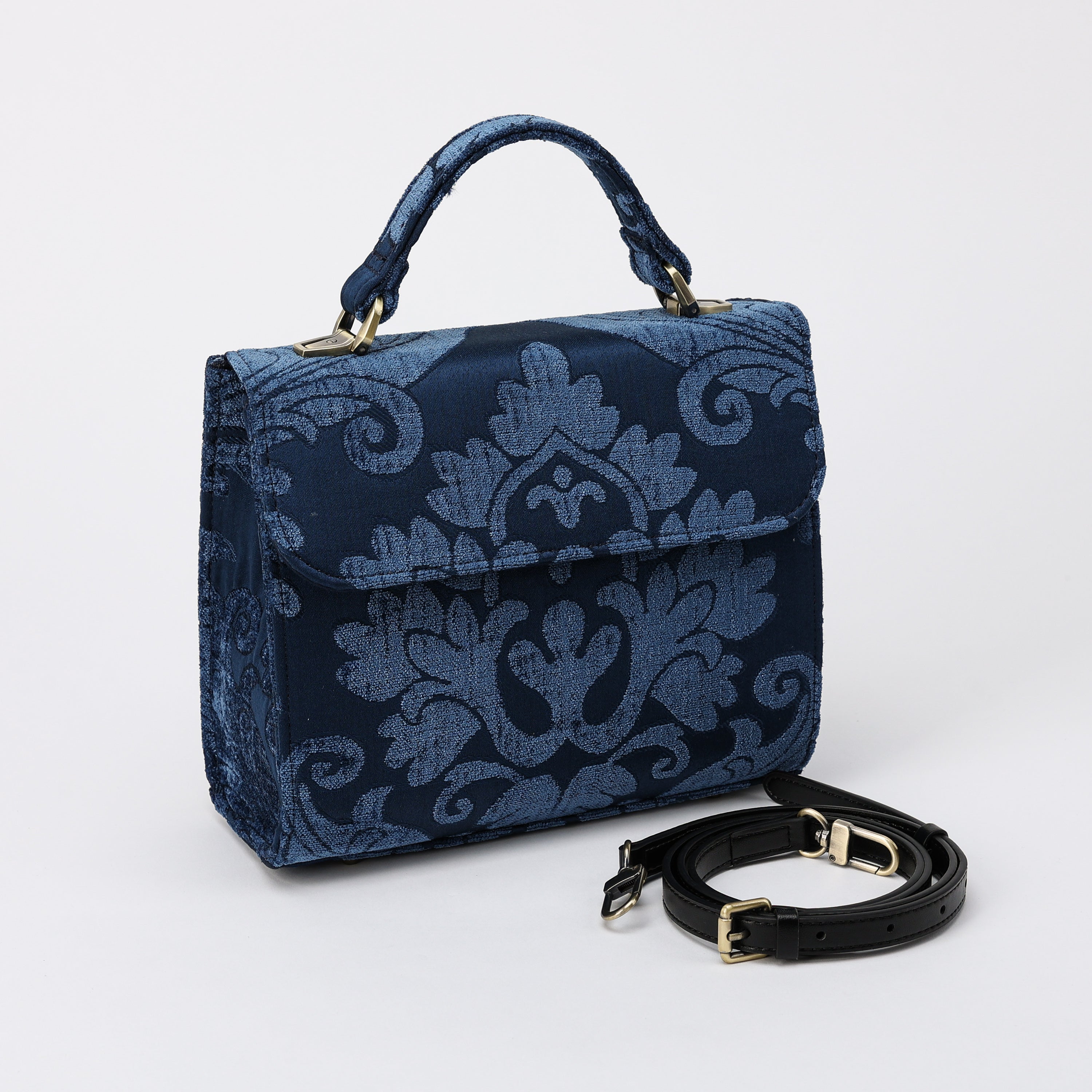 Queen Royal Blue Flap Satchel Carpetbag of America front side